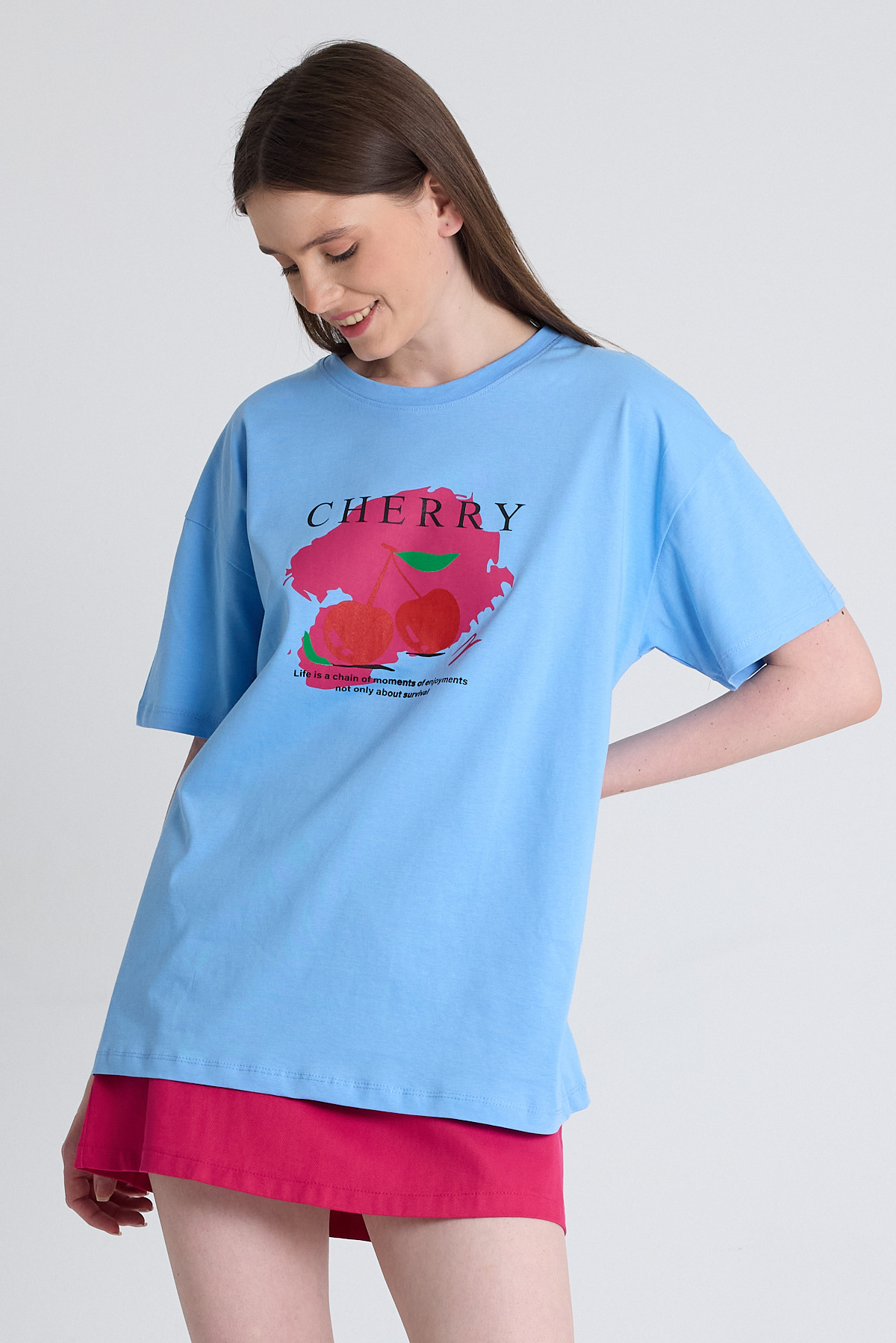 Mavi %100 Pamuk Yazı Baskılı Tişört 2150-15M - 2