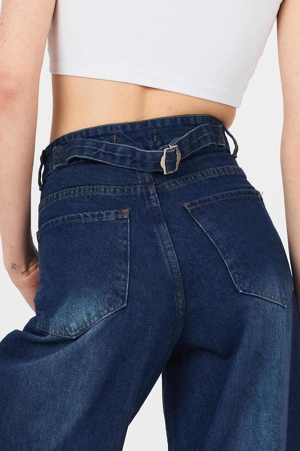 Mavi Arka Kemer Tokalı Yüksek Bel Jean11137 - RAYS