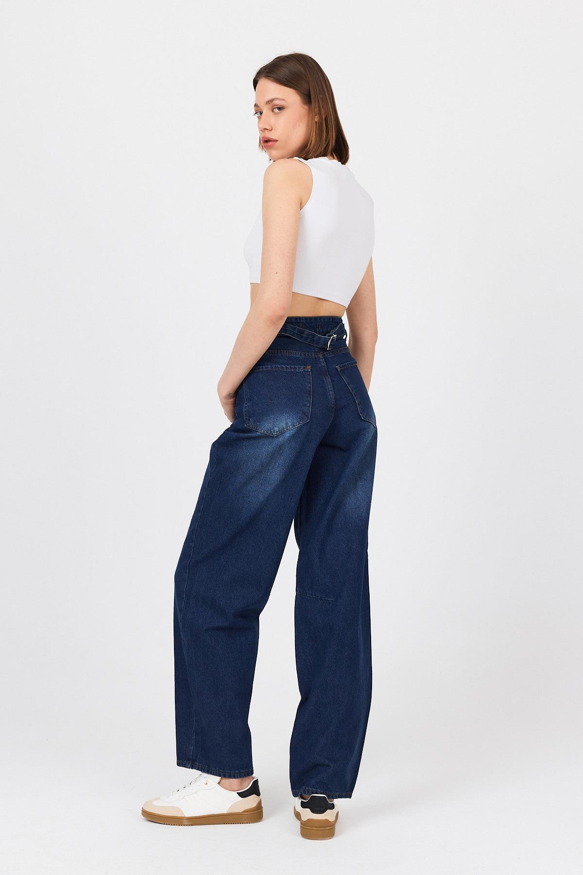 Mavi Arka Kemer Tokalı Yüksek Bel Jean11137 - 6