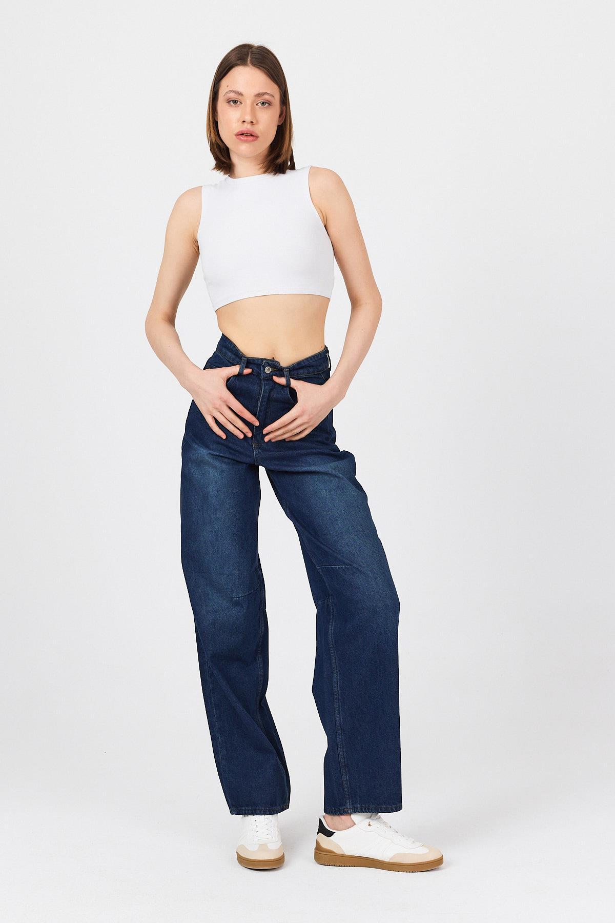 Mavi Arka Kemer Tokalı Yüksek Bel Jean11137 - 7