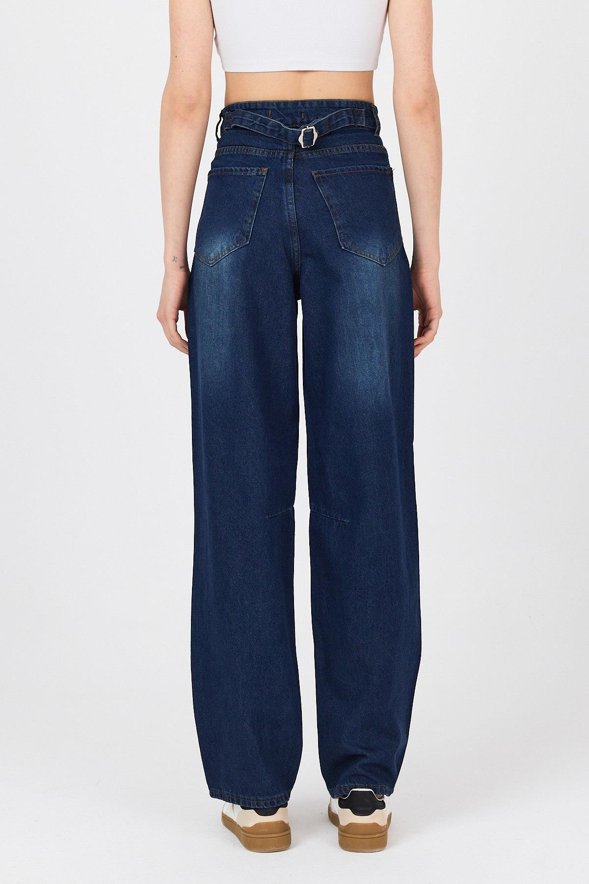 Mavi Arka Kemer Tokalı Yüksek Bel Jean11137 - 5
