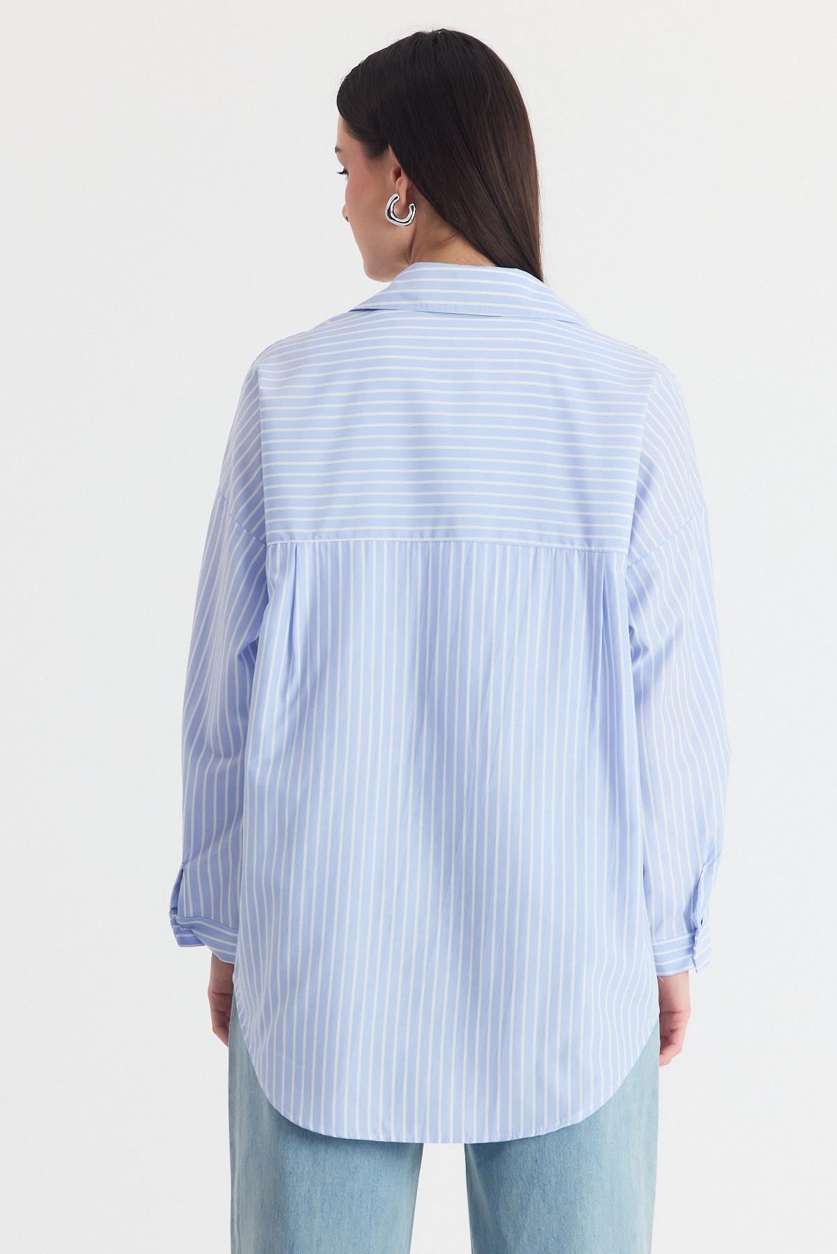 Mavi Ayıcık Nakışlı Oversize Gömlek 4689A - 5