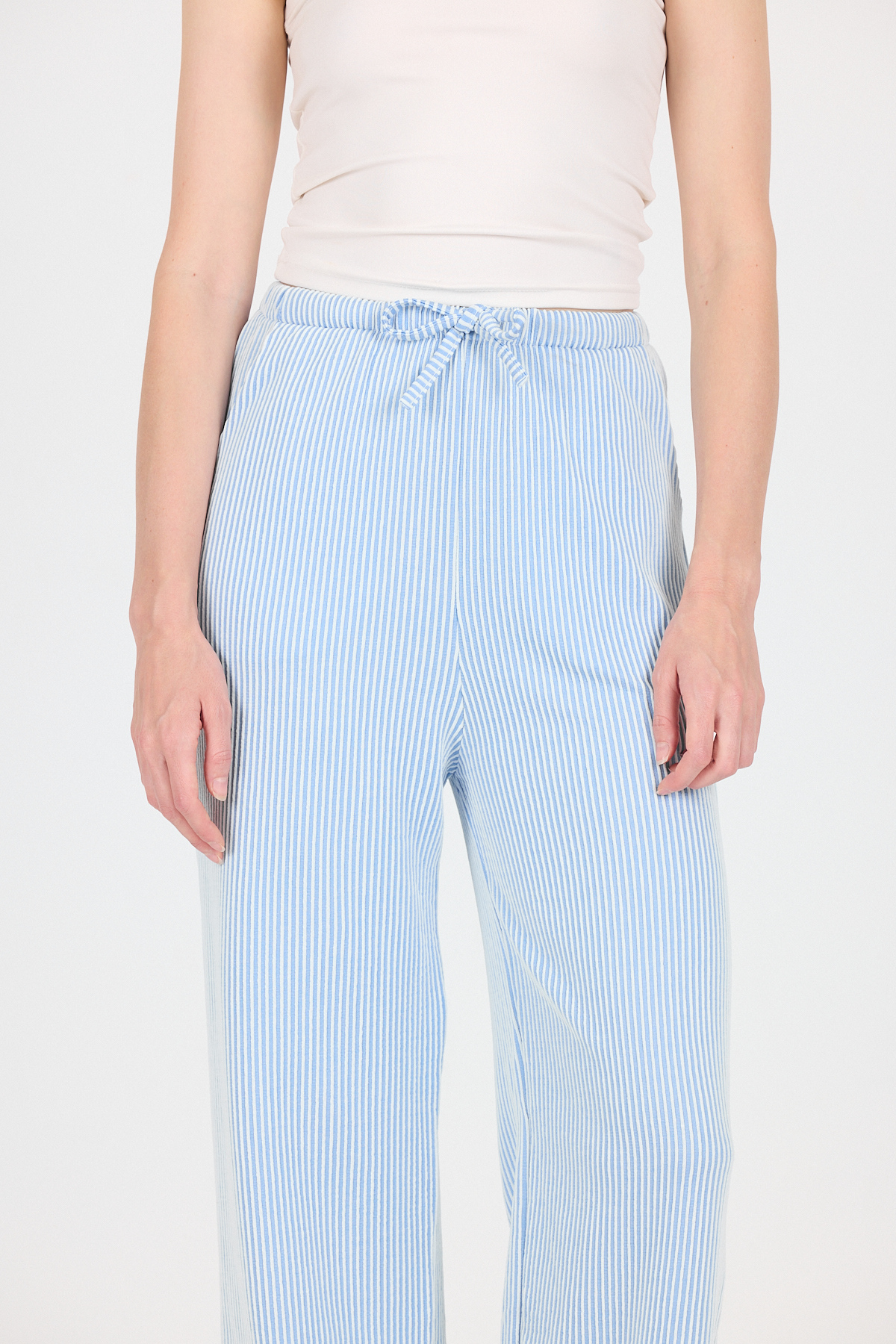 Mavi Beli Lastikli Çizgili Geniş Paça Dokuma Pantolon 4098 - 4