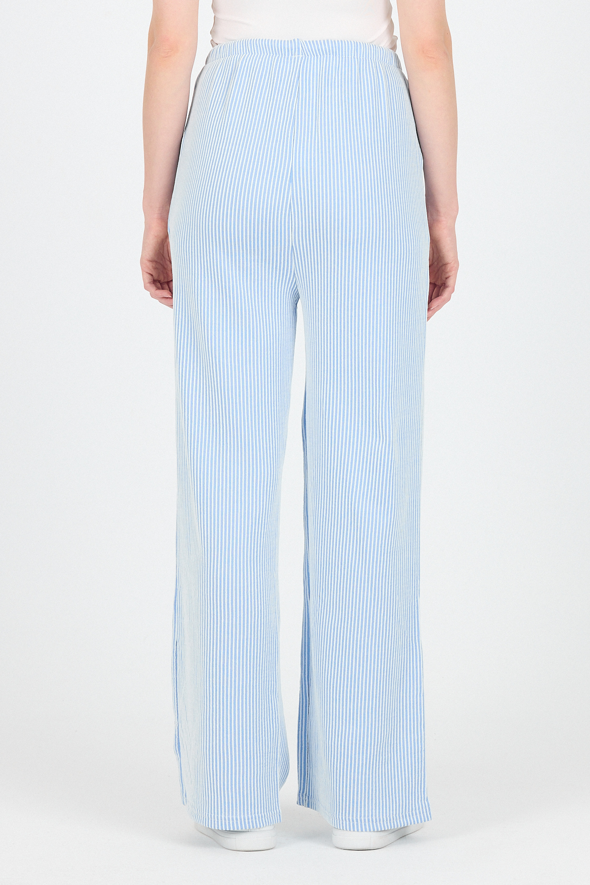 Mavi Beli Lastikli Çizgili Geniş Paça Dokuma Pantolon 4098 - 5