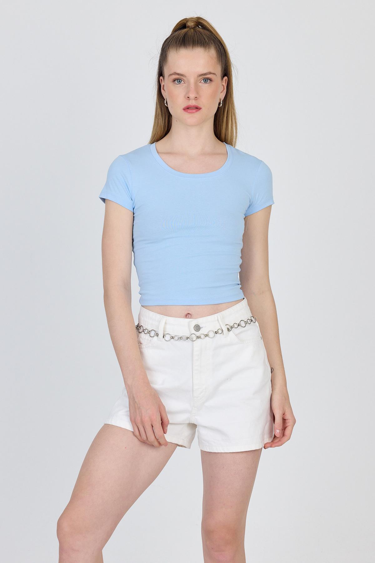 Mavi Bisiklet Yaka Basic Crop Tişört 9200M 