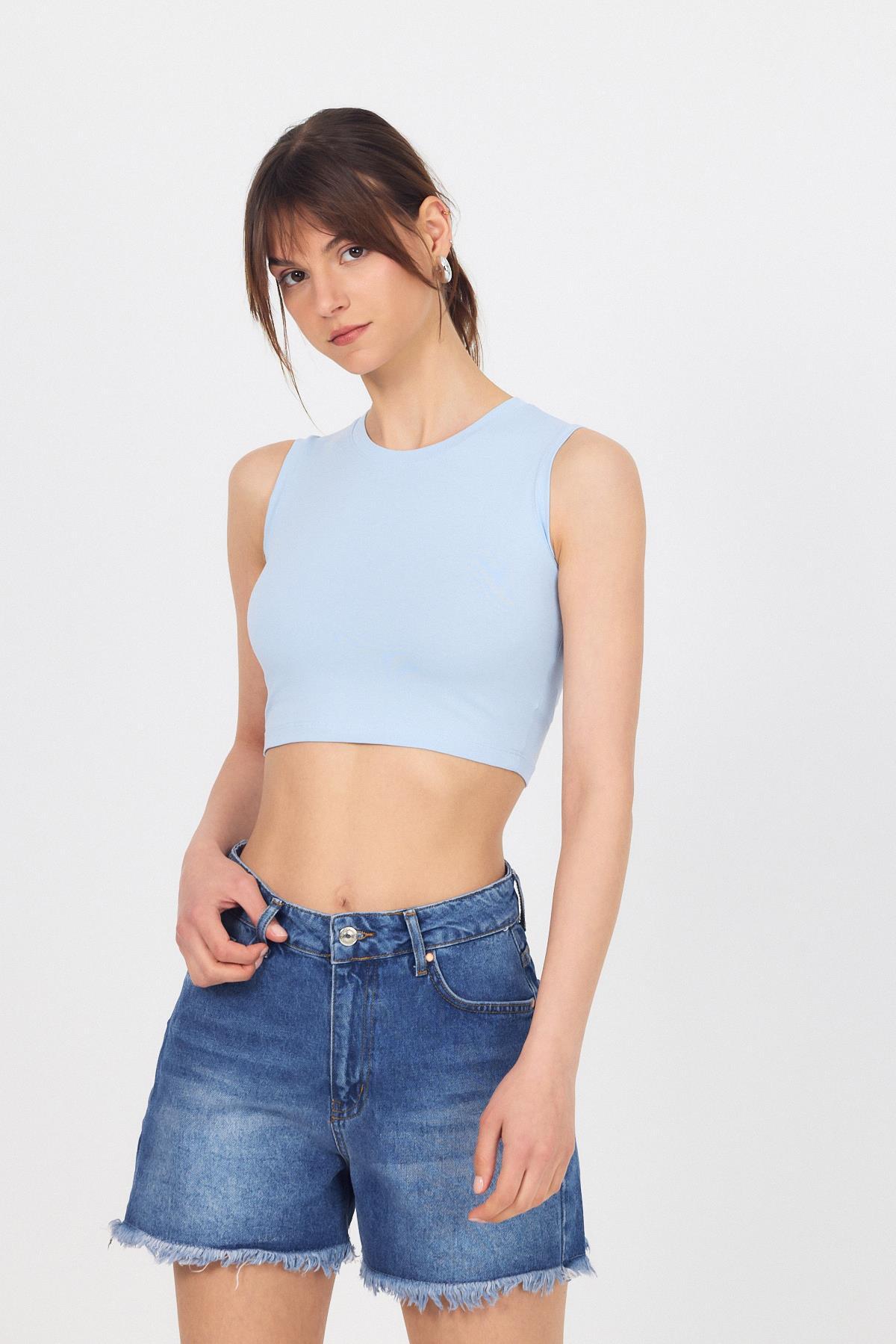 Mavi Bisiklet Yaka Crop Atlet 9189M - 2