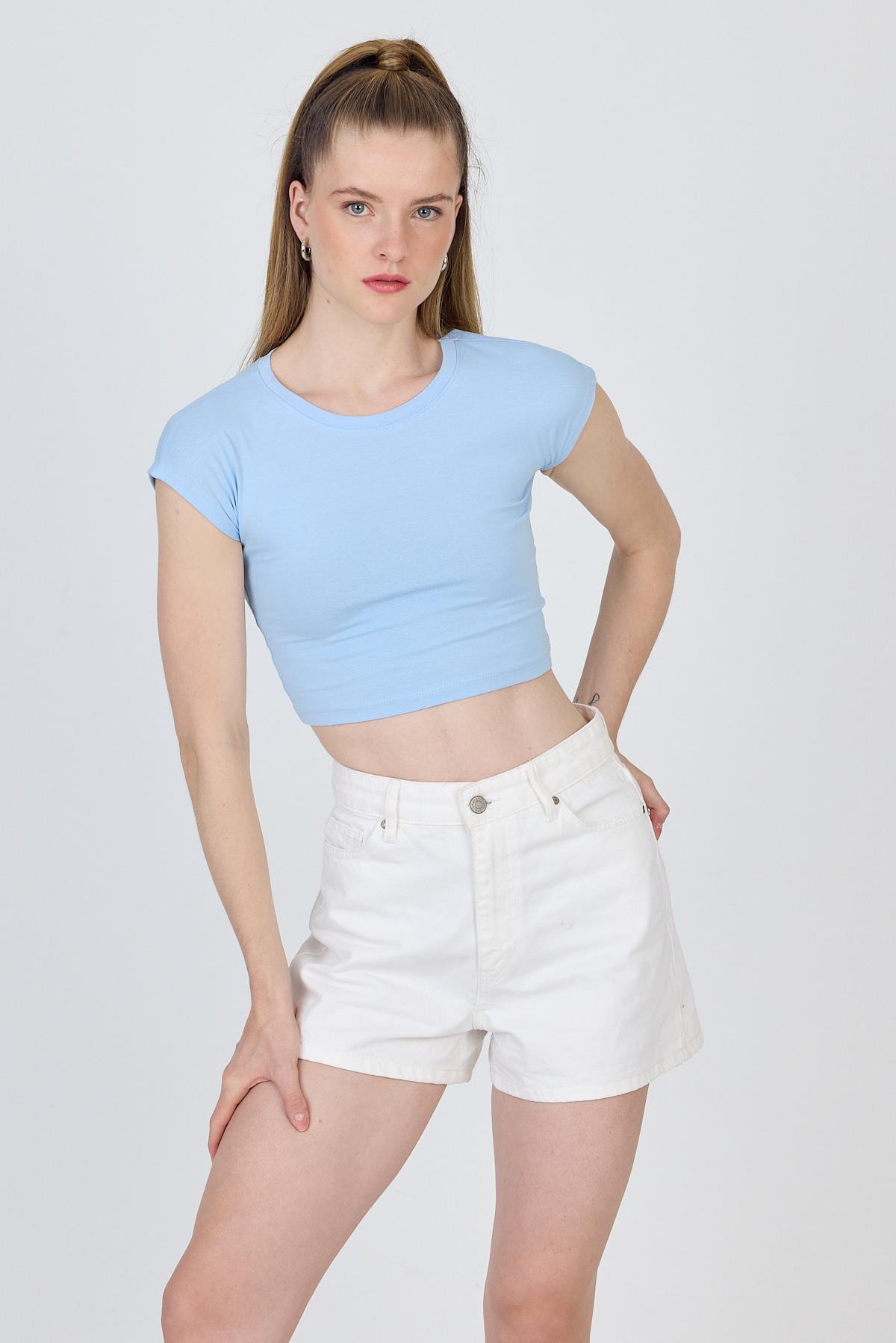 Mavi Bisiklet Yaka Pamuklu Slim Fit Crop Tişört 9199M - 7