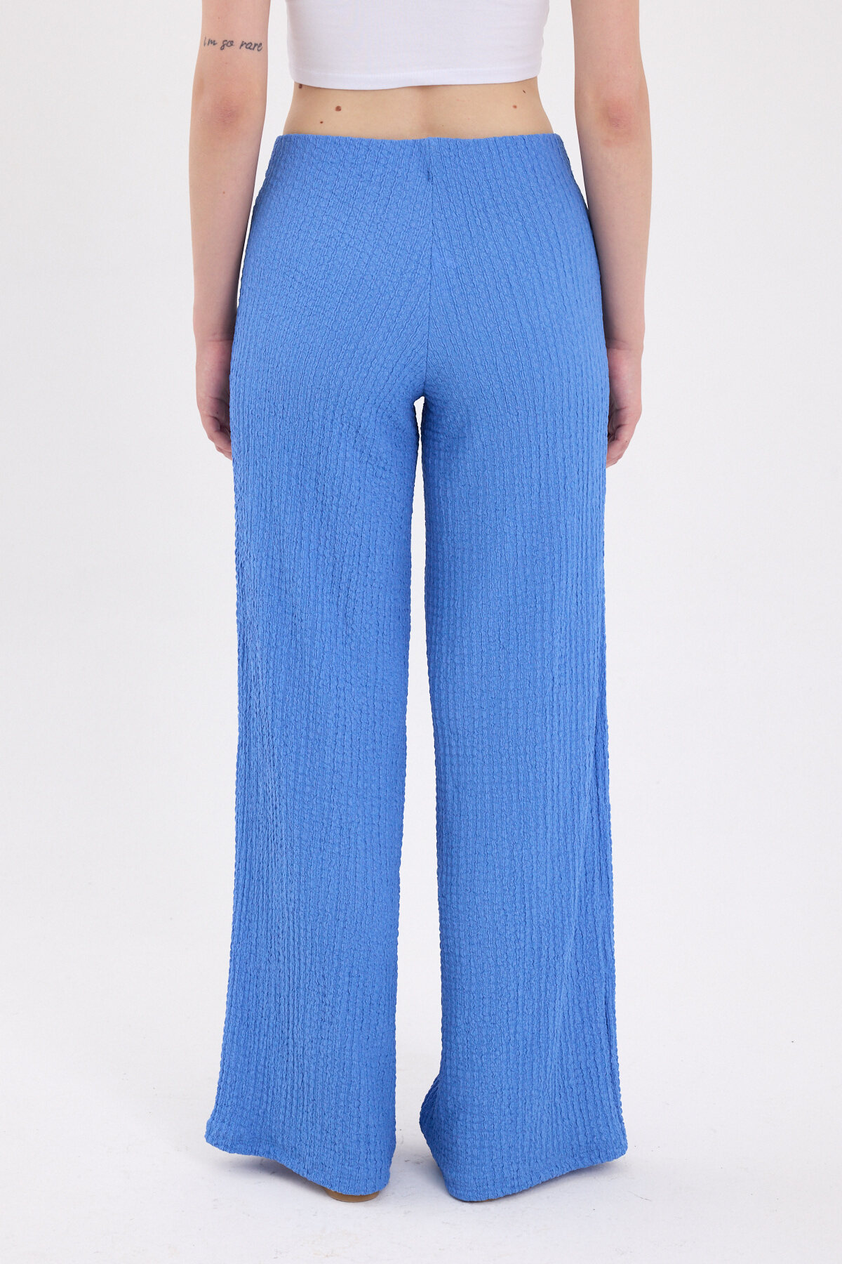 Mavi Bol Paça Bel Lastikli Bürümcük Kumaş Pantolon 2466 - 5