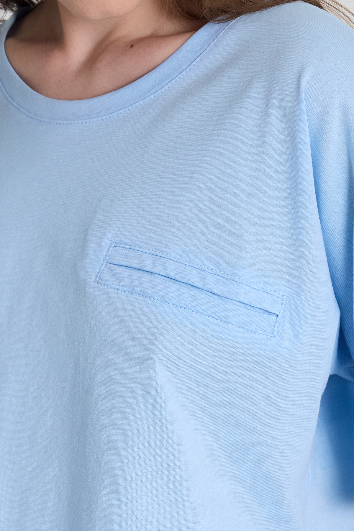 Mavi Cep Detaylı Bisiklet Yaka Crop Tişört 2136M - 4