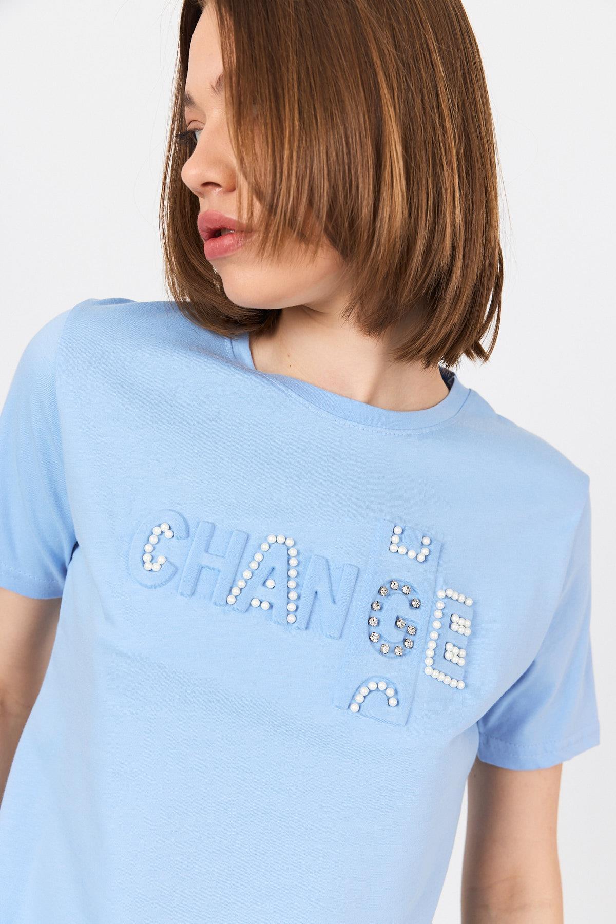 Mavi Change Yazı Kabartmalı Tişört 25227 - RAYS