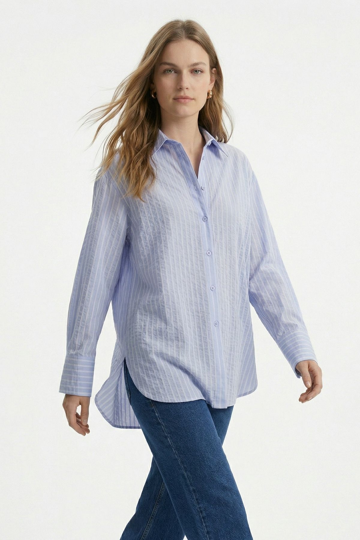 Mavi Çizgili Oversize Gömlek 5460 