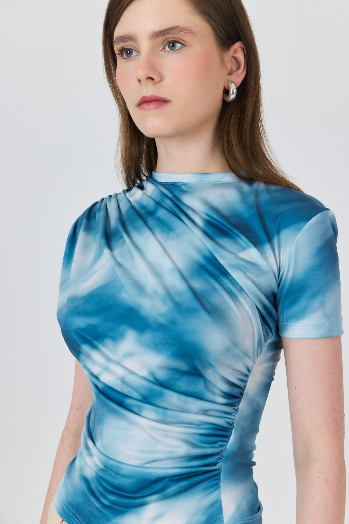 Mavi Desenli Büzgülü Sandy Bluz 12303 - RAYS