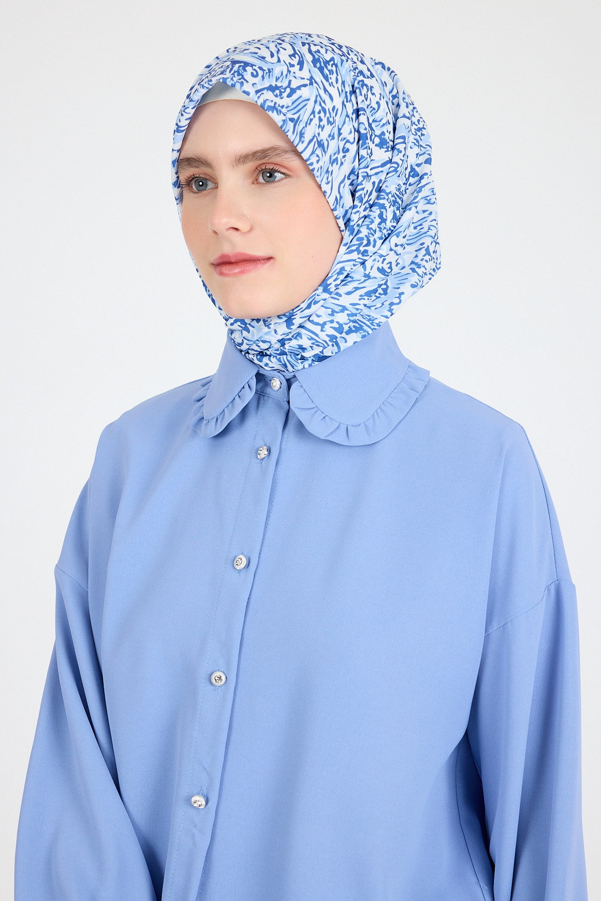 Mavi Ebru Desenli Eşarp 3012 - 3