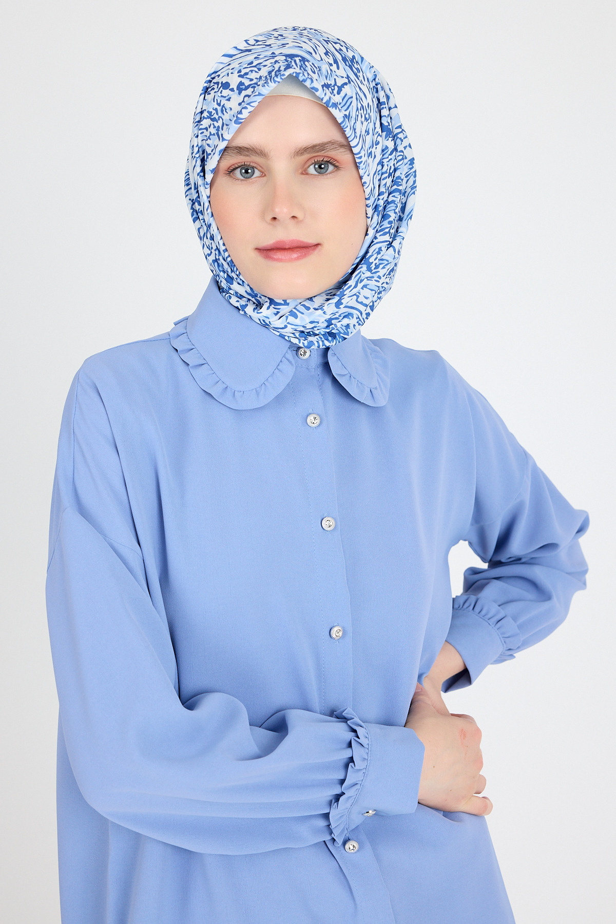 Mavi Ebru Desenli Eşarp 3012 - 5