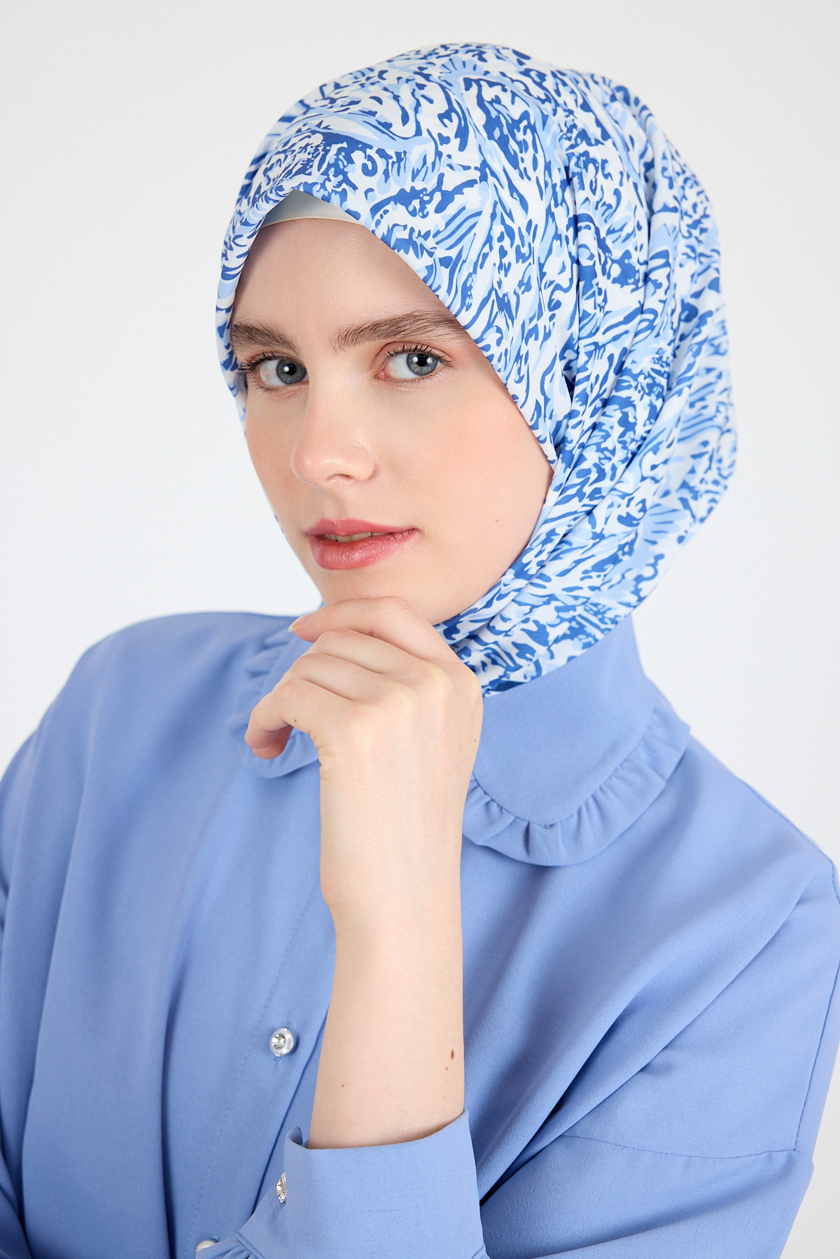 Mavi Ebru Desenli Eşarp 3012 - 4