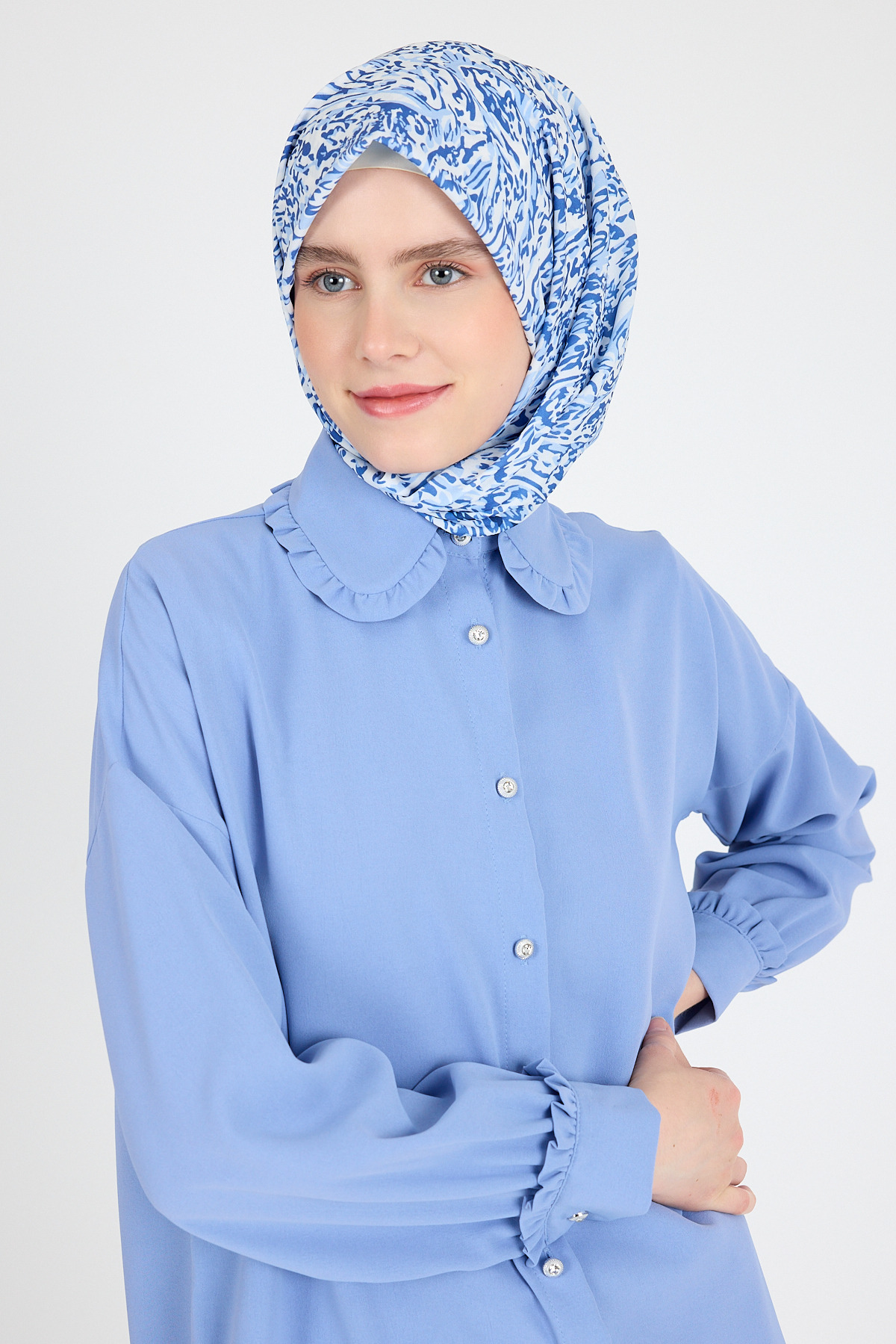 Mavi Ebru Desenli Eşarp 3012 - 1