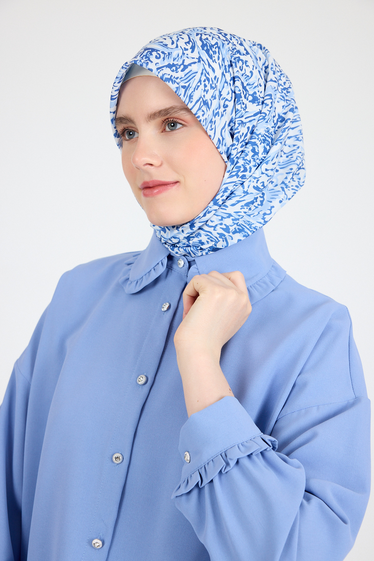 Mavi Ebru Desenli Eşarp 3012 - 6