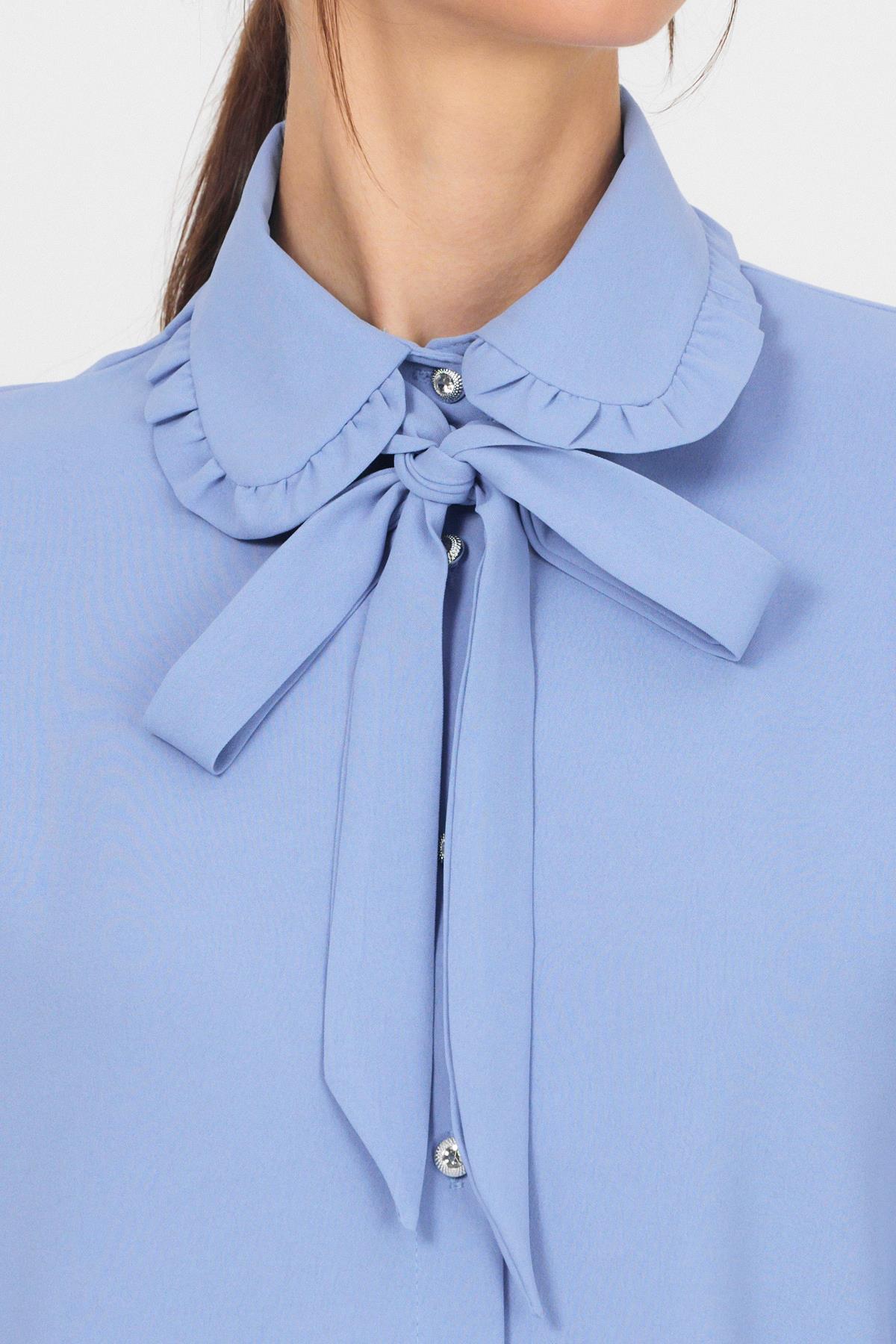 Mavi Fırfır Yaka Detaylı Bağlamalı Tunik 4586A - 4