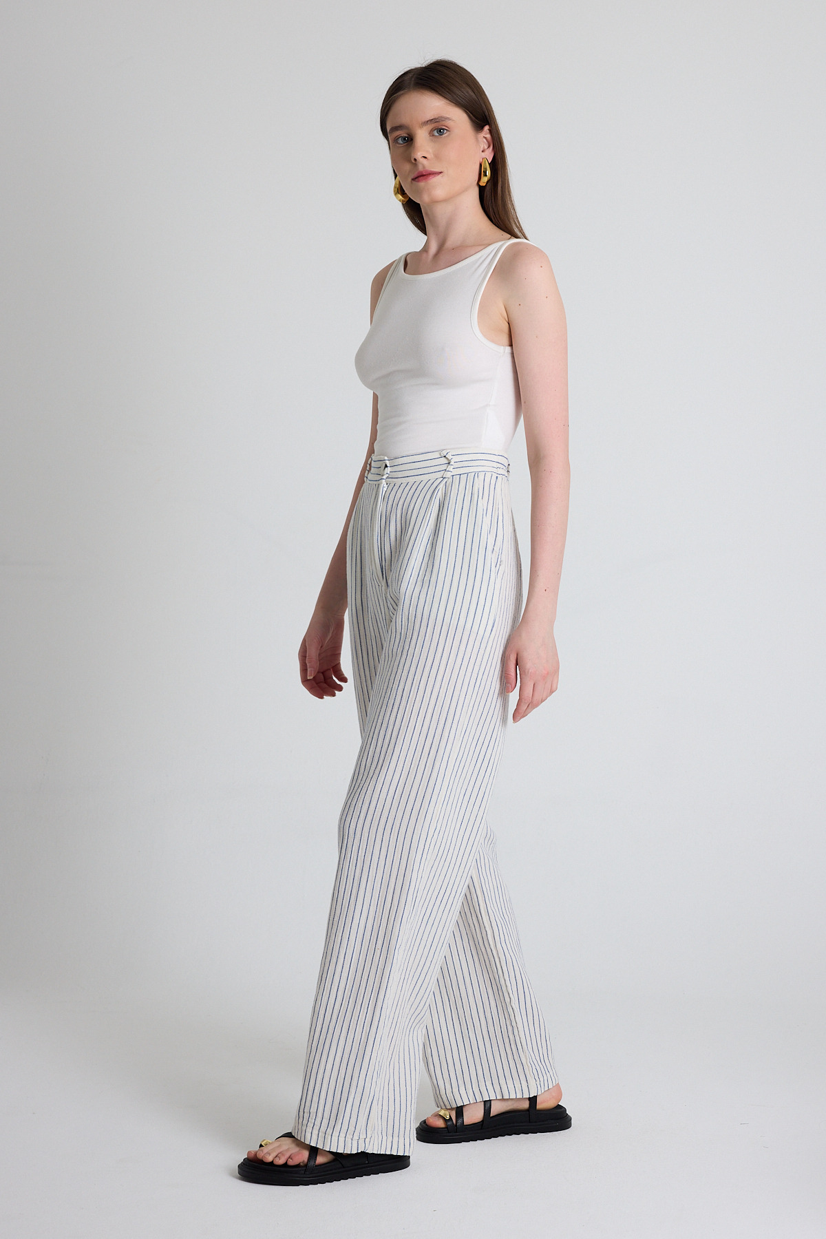 Mavi Geniş Paça Çizgili Pantolon 2334 - 3