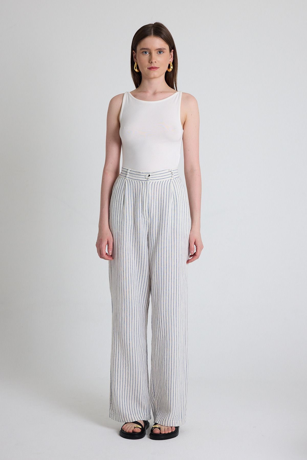 Mavi Geniş Paça Çizgili Pantolon 2334 - 2