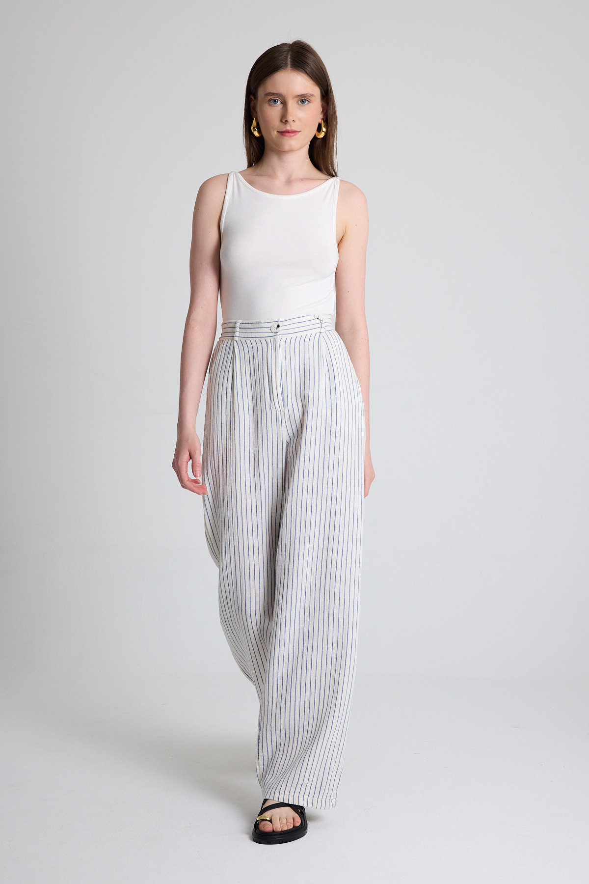 Mavi Geniş Paça Çizgili Pantolon 2334 - 6