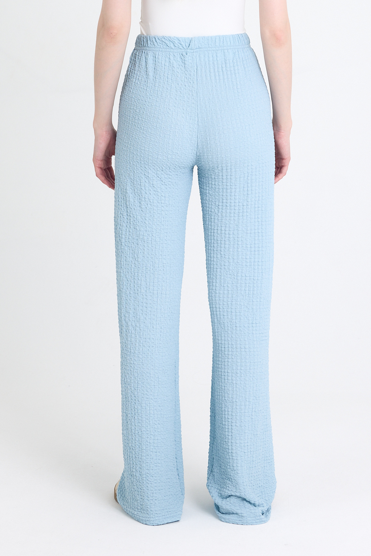 Mavi Geniş Paça Dökümlü Bürümcük Kumaş Pantolon 326 - 5