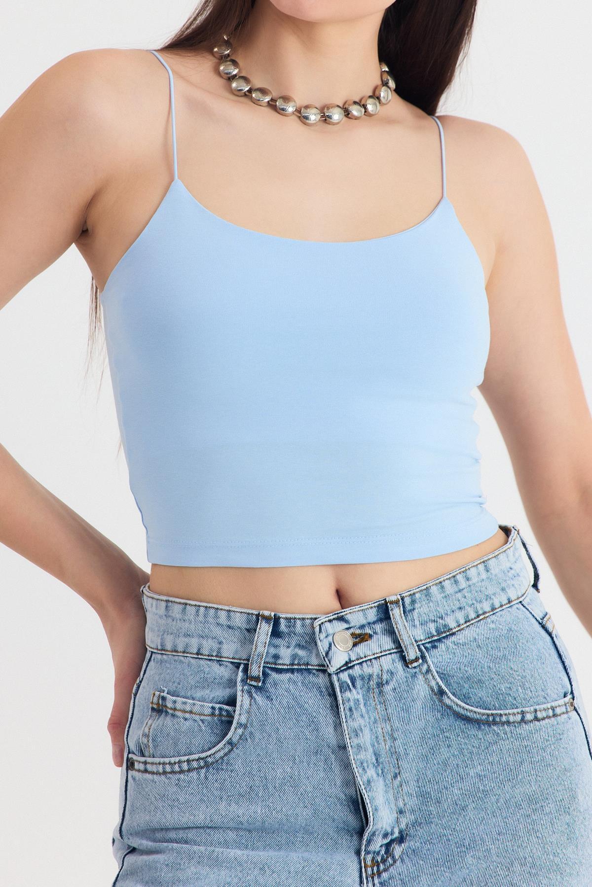 Mavi İnce Askılı Fitted Basic Atlet 947 - RAYS