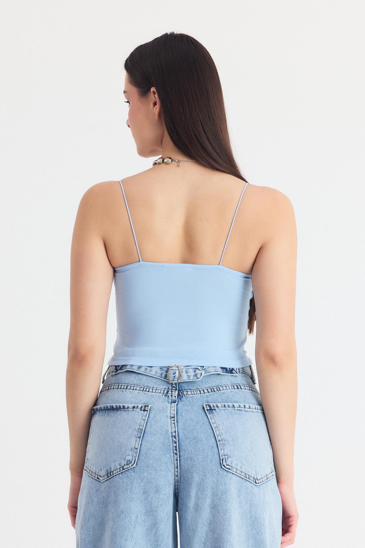 Mavi İnce Askılı Fitted Basic Atlet 947 - 5