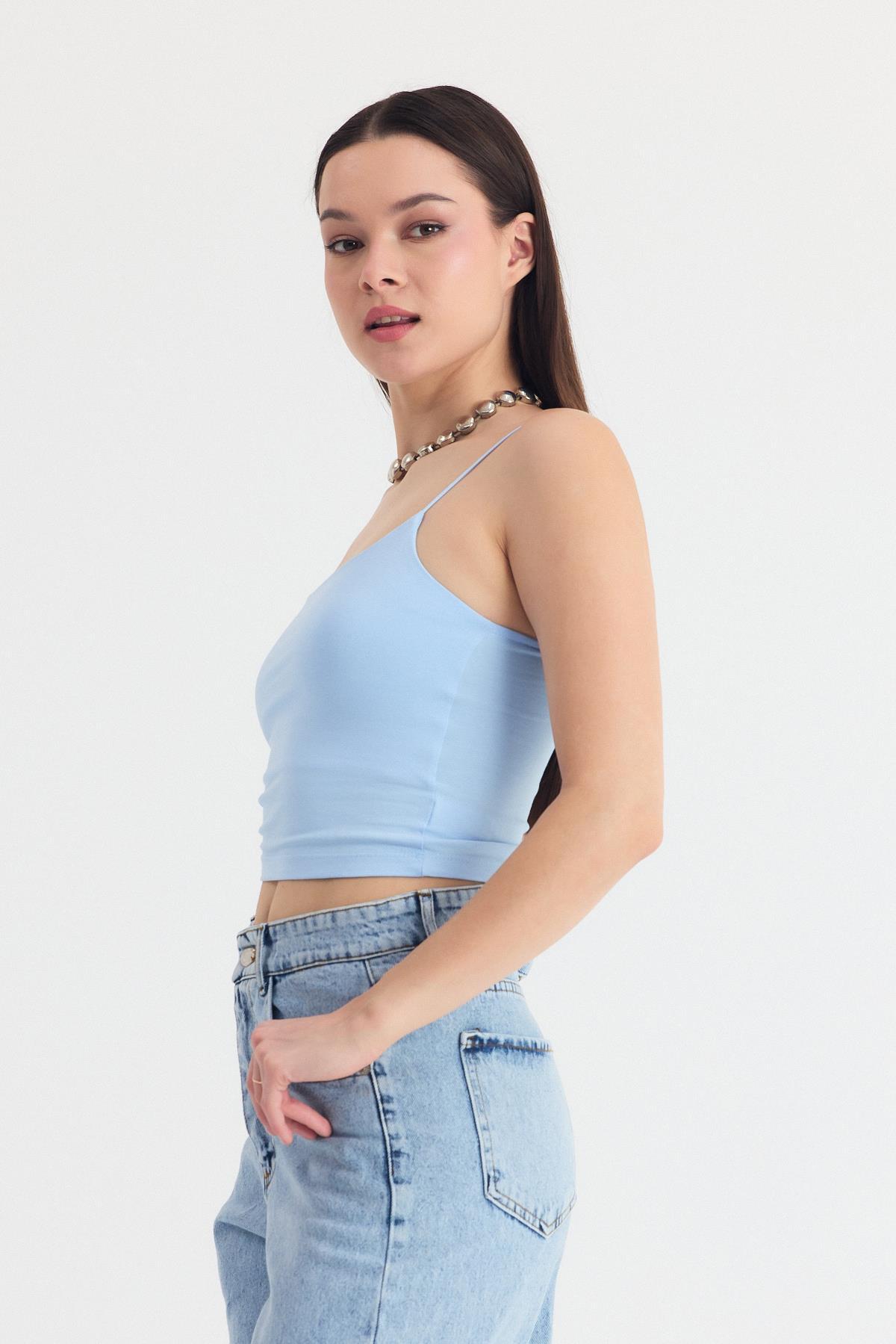 Mavi İnce Askılı Fitted Basic Atlet 947 - 7