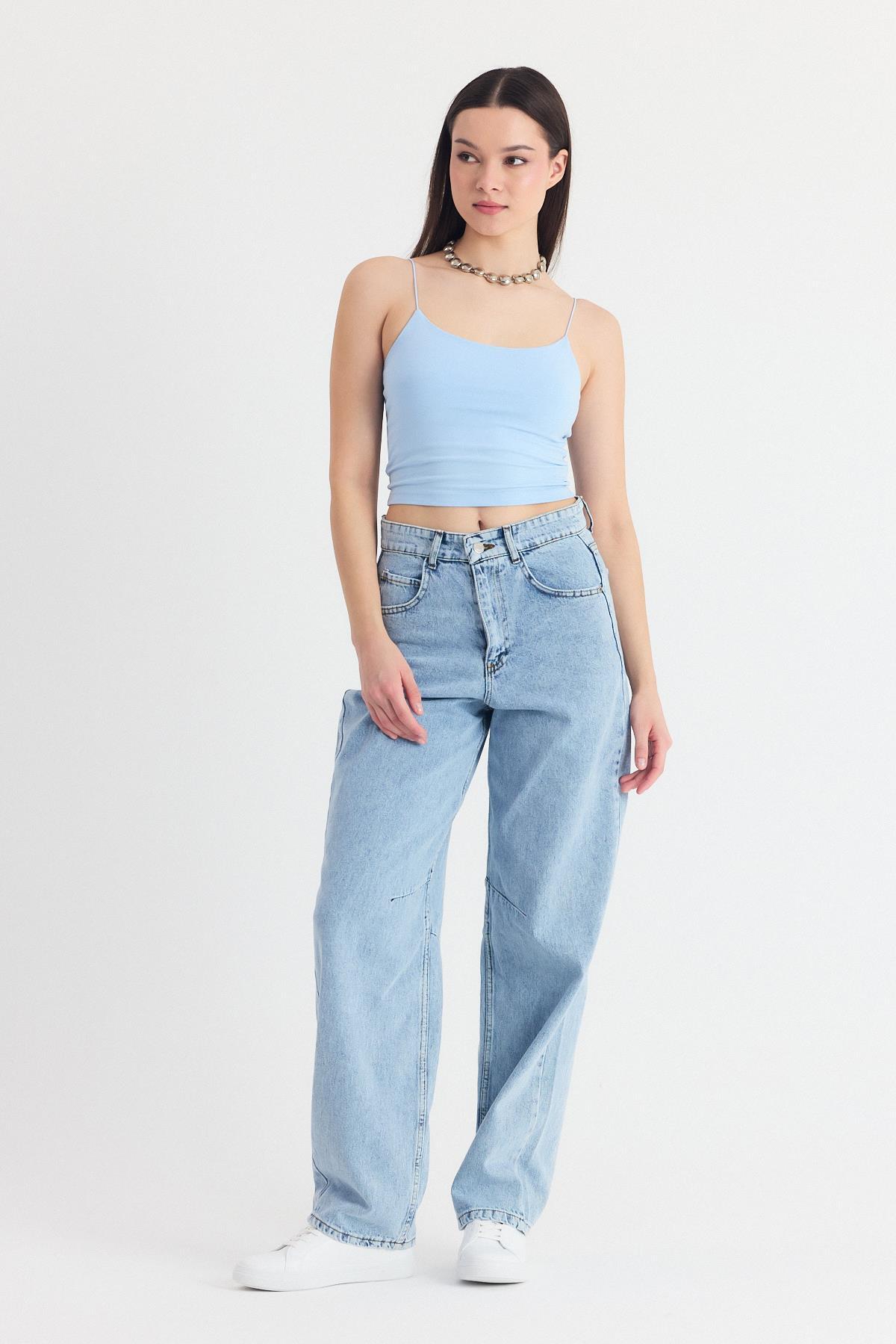 Mavi İnce Askılı Fitted Basic Atlet 947 - 2