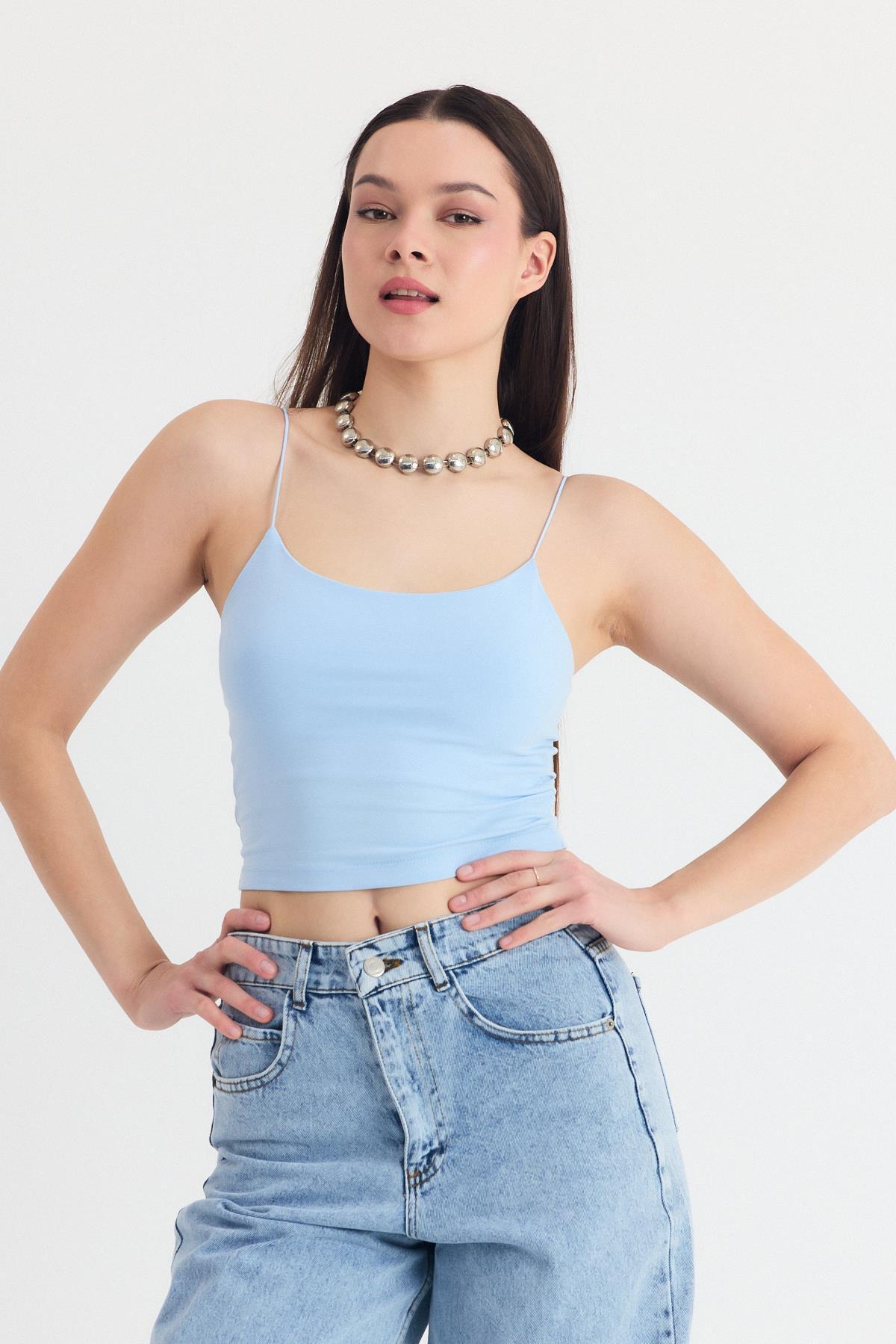 Mavi İnce Askılı Fitted Basic Atlet 947 - 3