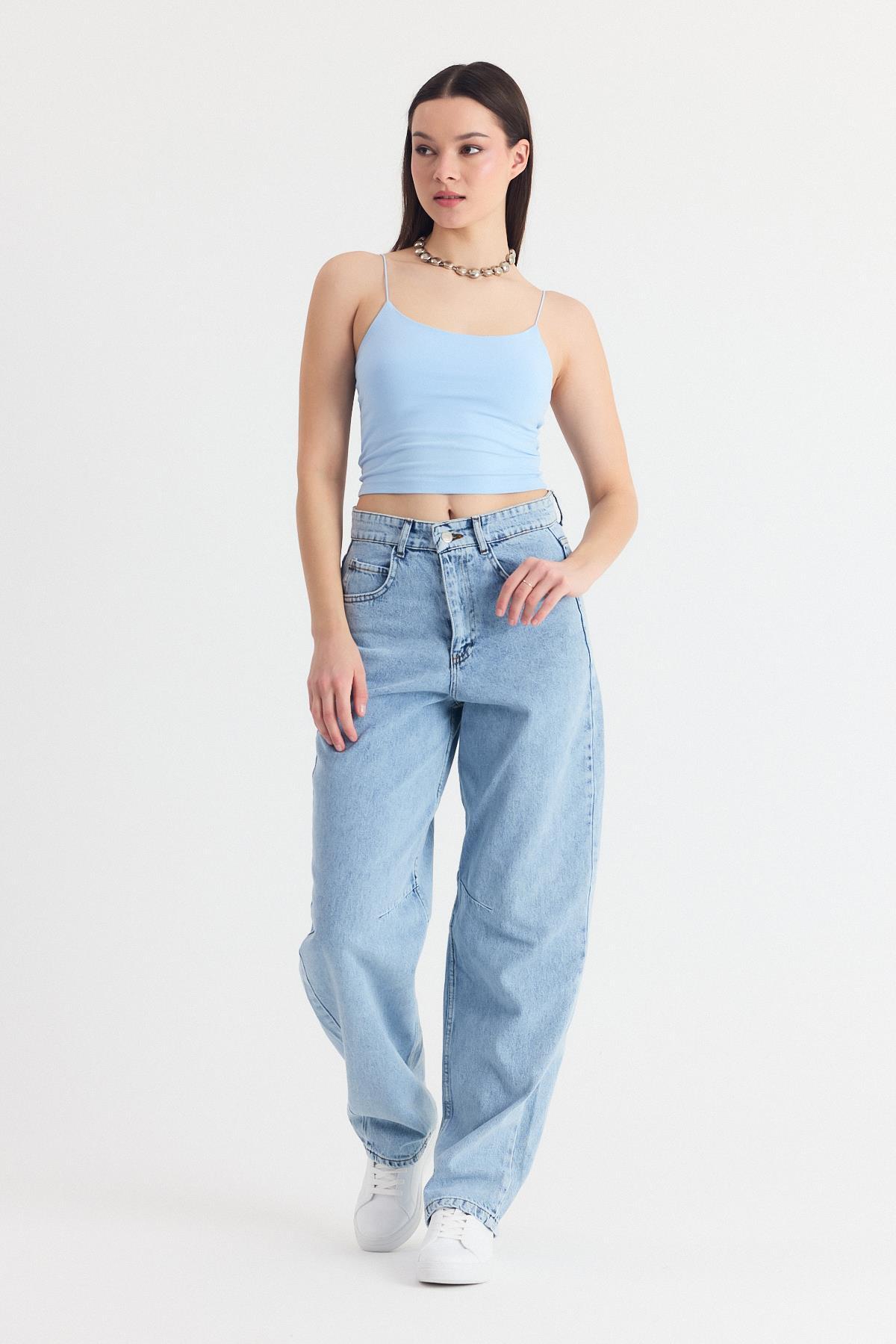 Mavi İnce Askılı Fitted Basic Atlet 947 - 8