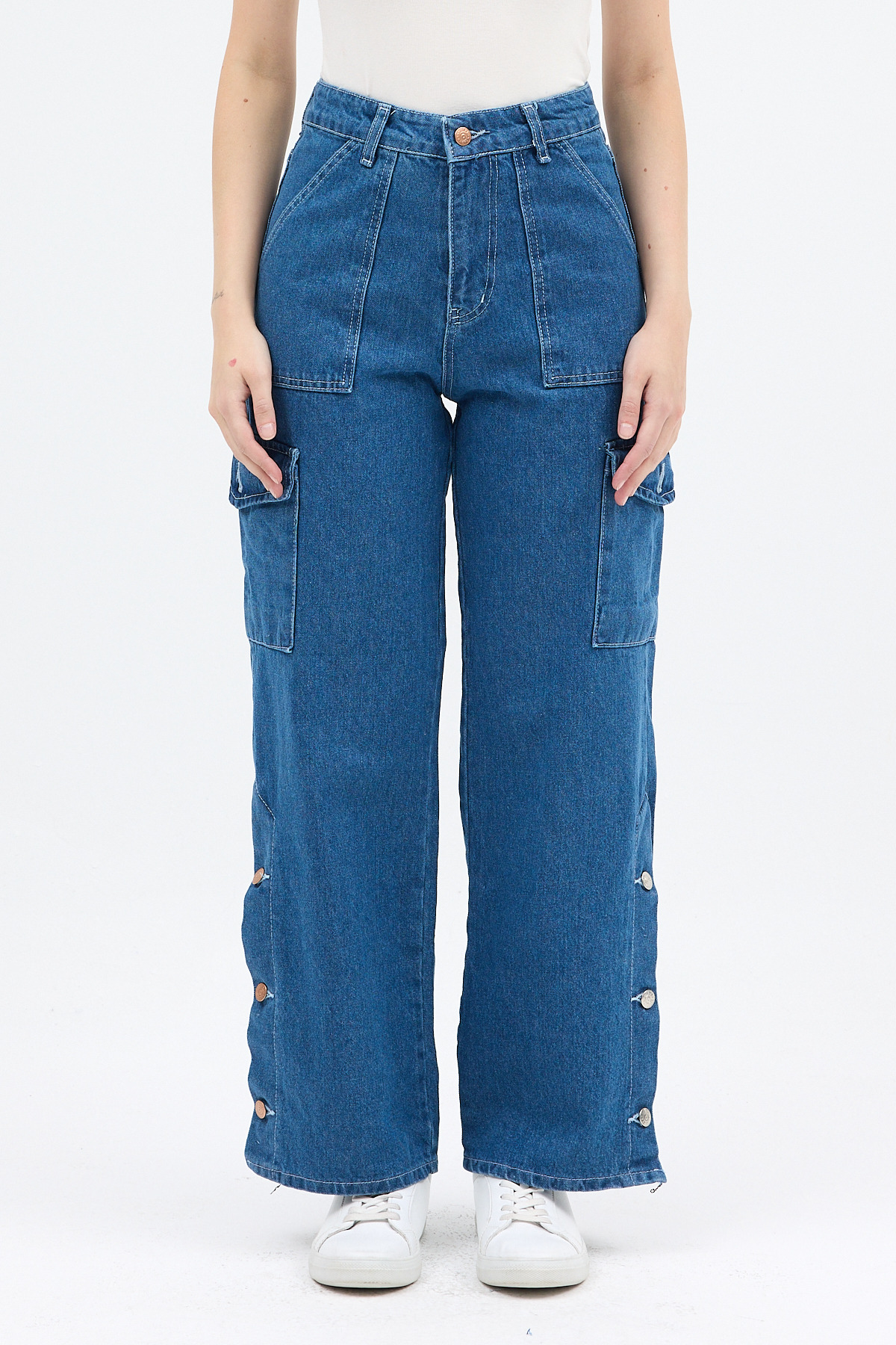 Mavi Kadın Paça Düğmeli Yüksek Bel Jean Kargo Pantolon 1055 - RAYS (1)