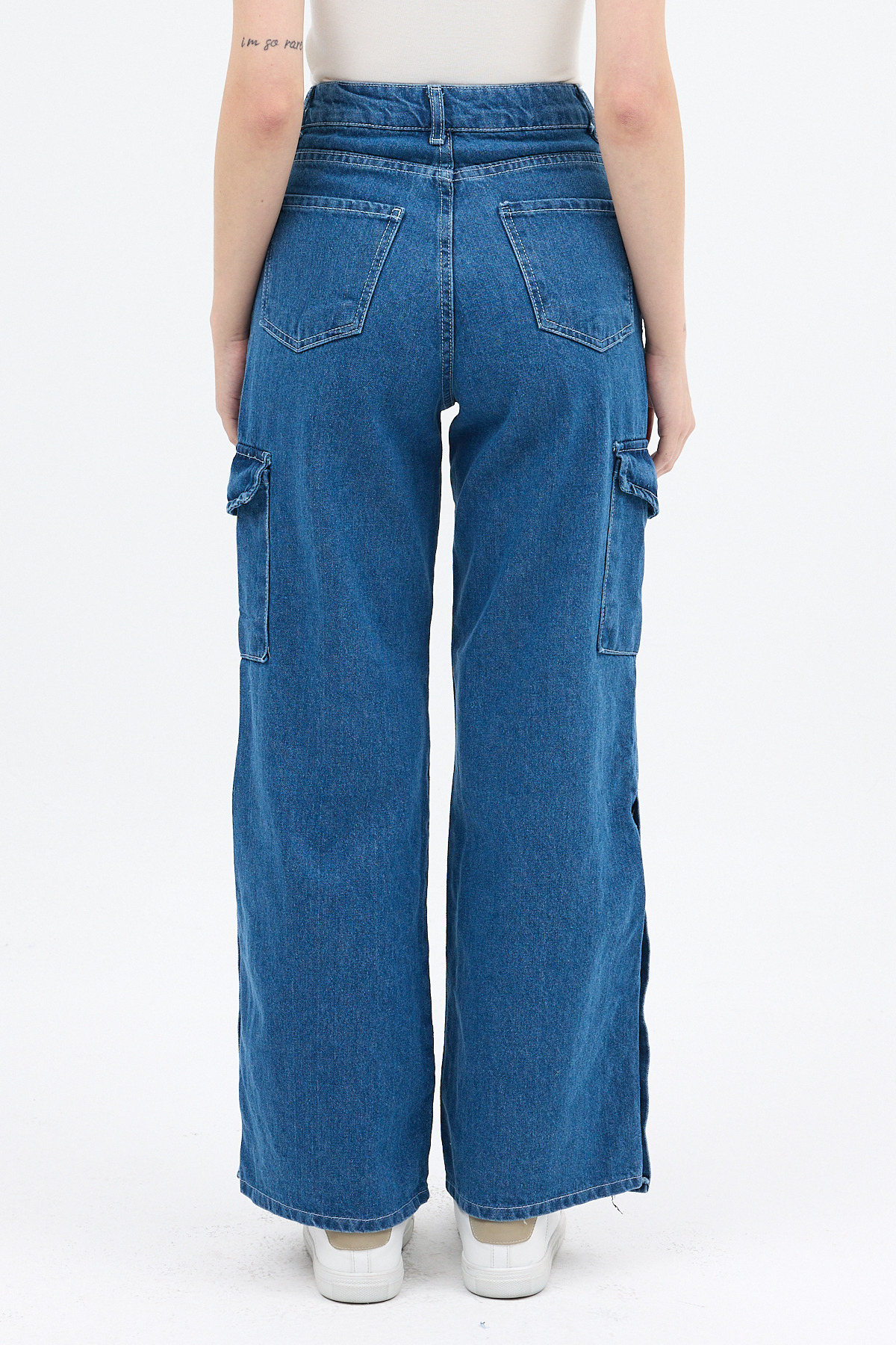 Mavi Kadın Paça Düğmeli Yüksek Bel Jean Kargo Pantolon 1055 - 5