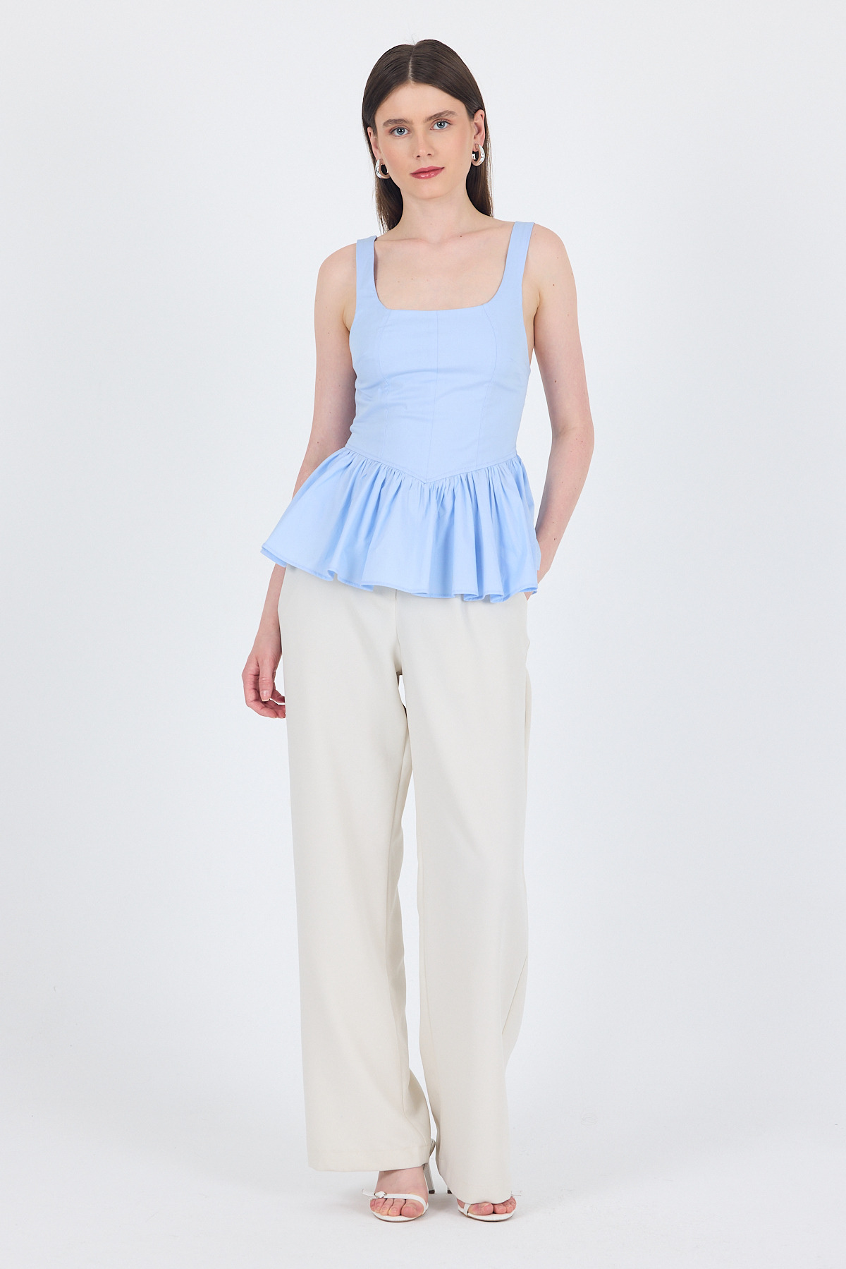 Mavi Kare Yaka Balon Bluz 6889 - 3