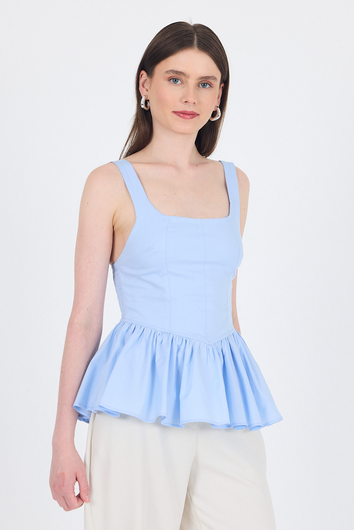 Mavi Kare Yaka Balon Bluz 6889 - 6