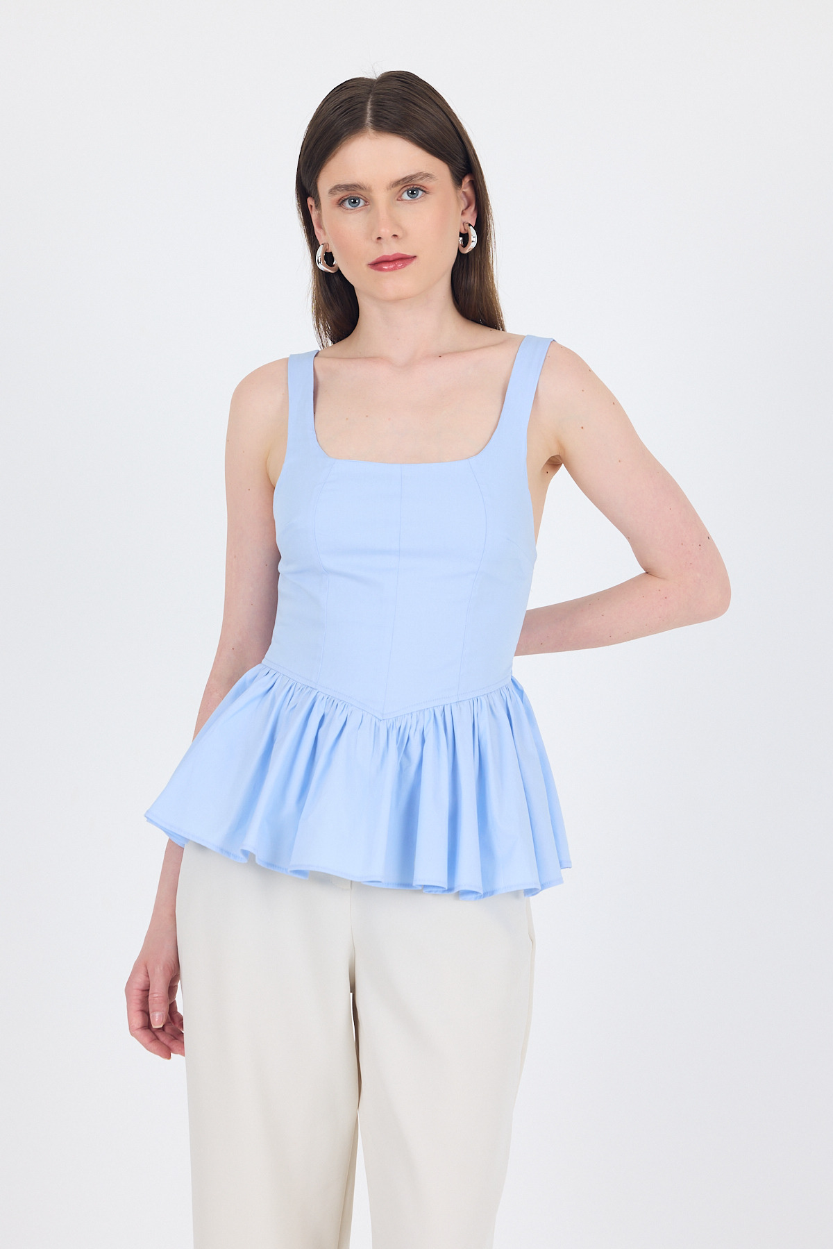 Mavi Kare Yaka Balon Bluz 6889 