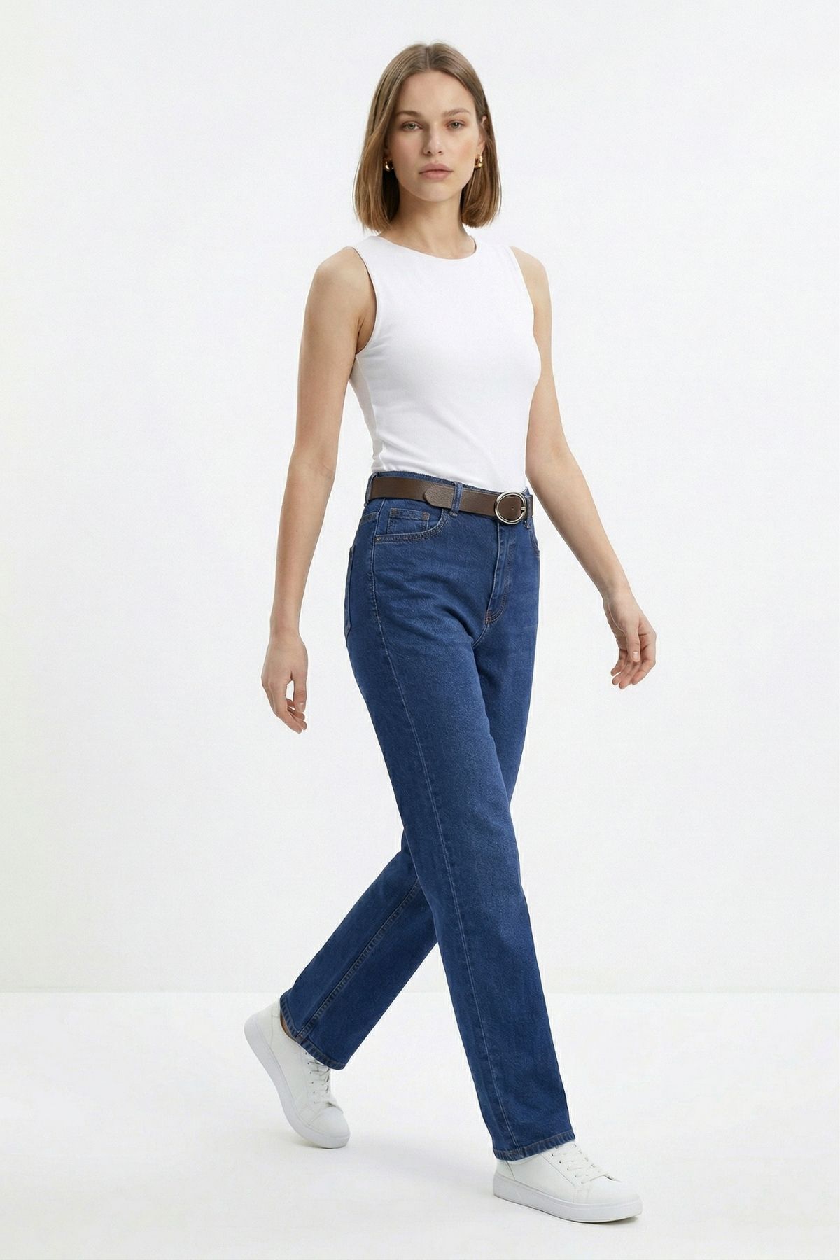 Kemerli Likralı Jean 3043 Mavi - RAYS