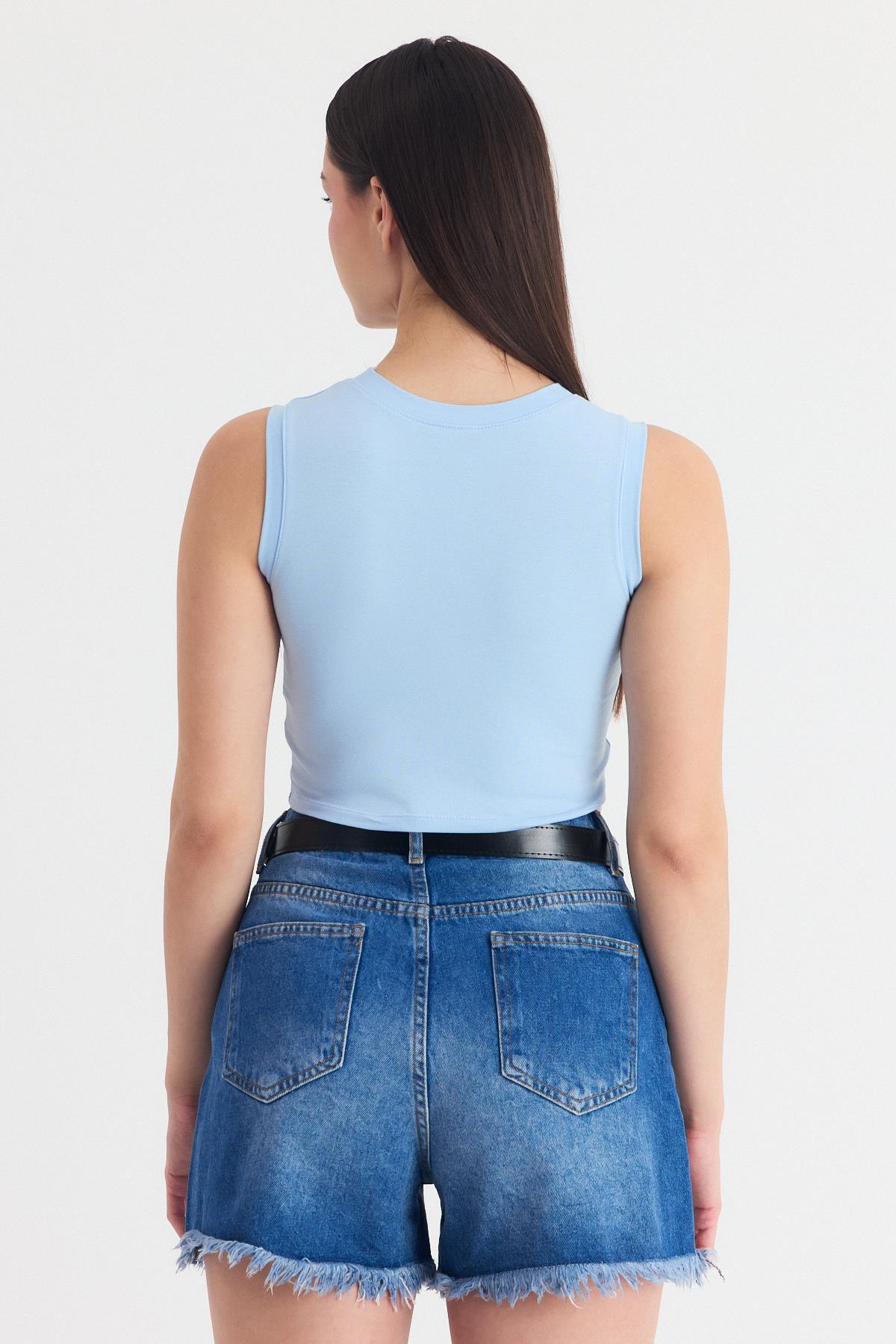 Mavi Kolsuz Bisiklet Yaka Crop Atlet 318 - 5