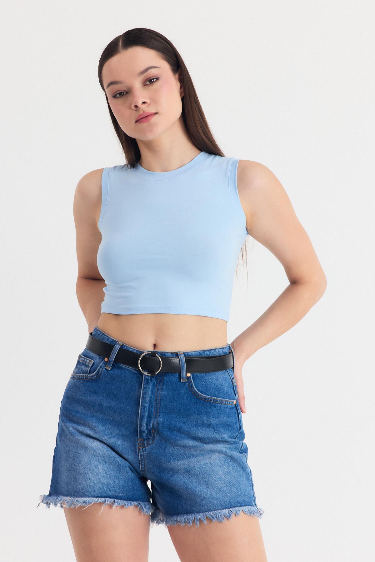 Mavi Kolsuz Bisiklet Yaka Crop Atlet 318 - 6