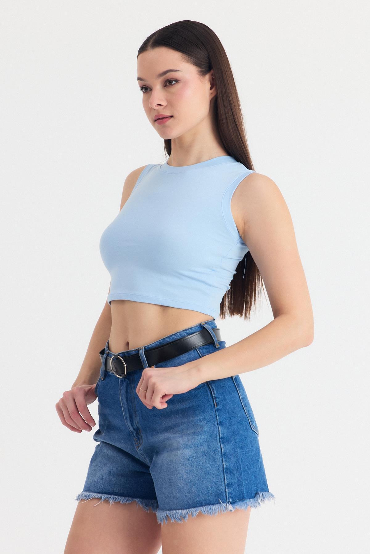 Mavi Kolsuz Bisiklet Yaka Crop Atlet 318 - 1