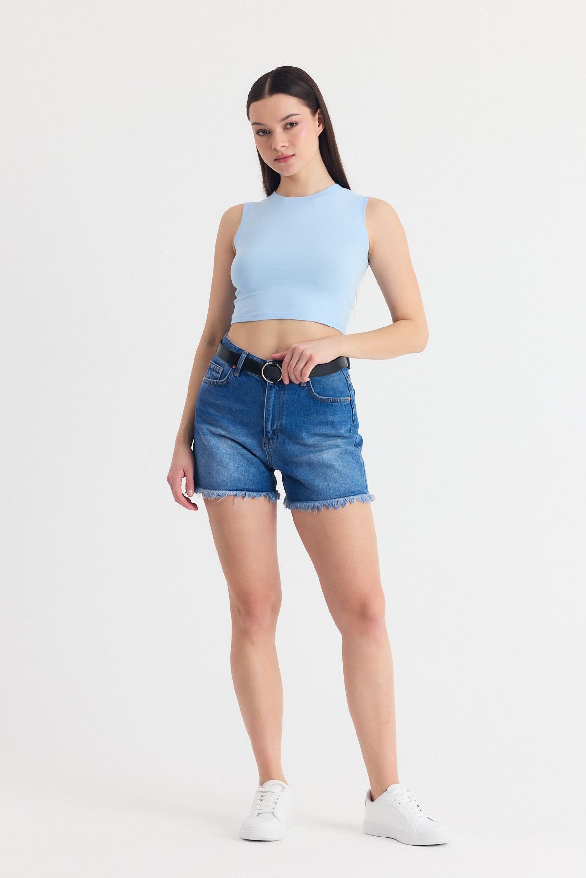 Mavi Kolsuz Bisiklet Yaka Crop Atlet 318 - 7