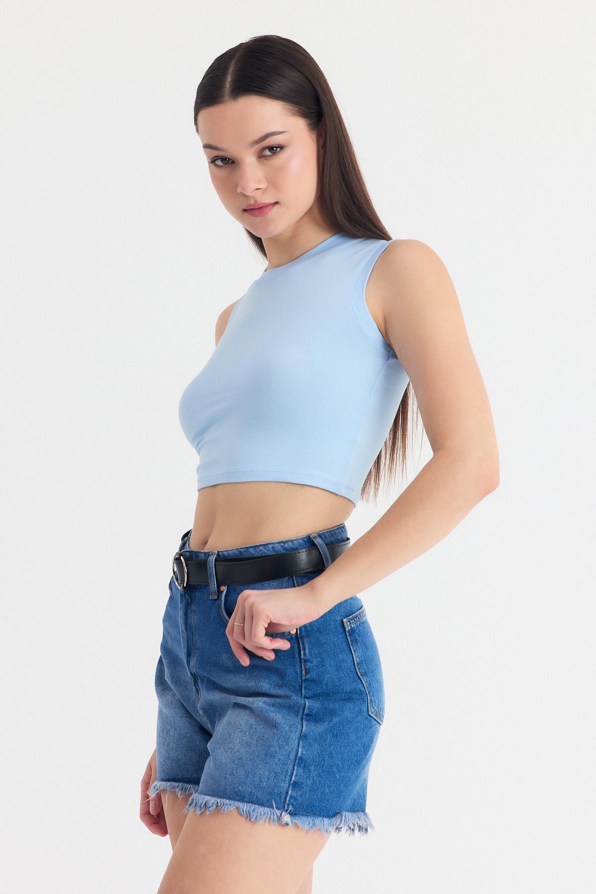 Mavi Kolsuz Bisiklet Yaka Crop Atlet 318 - RAYS