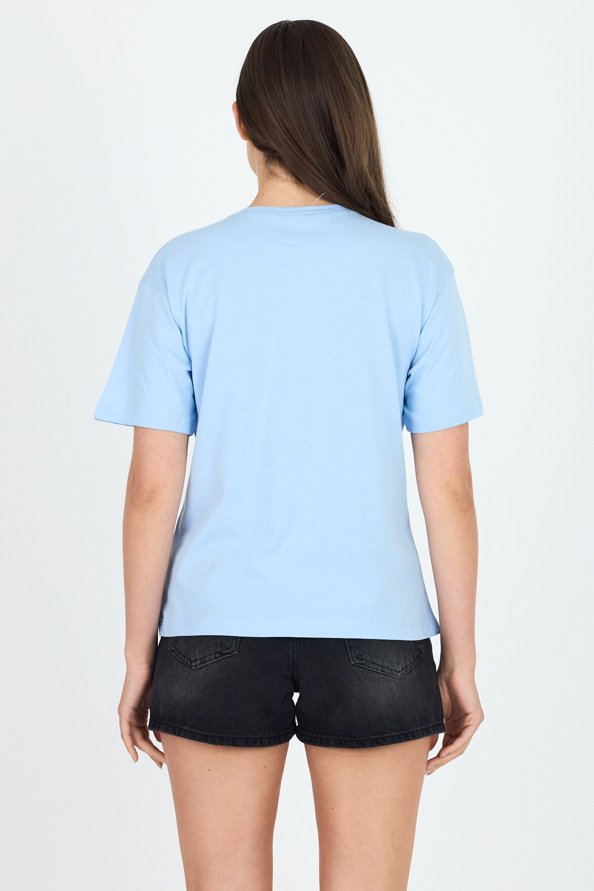 Mavi Nakış İşlemeli Cep Görünüm Detaylı Tişört 2255M - 5