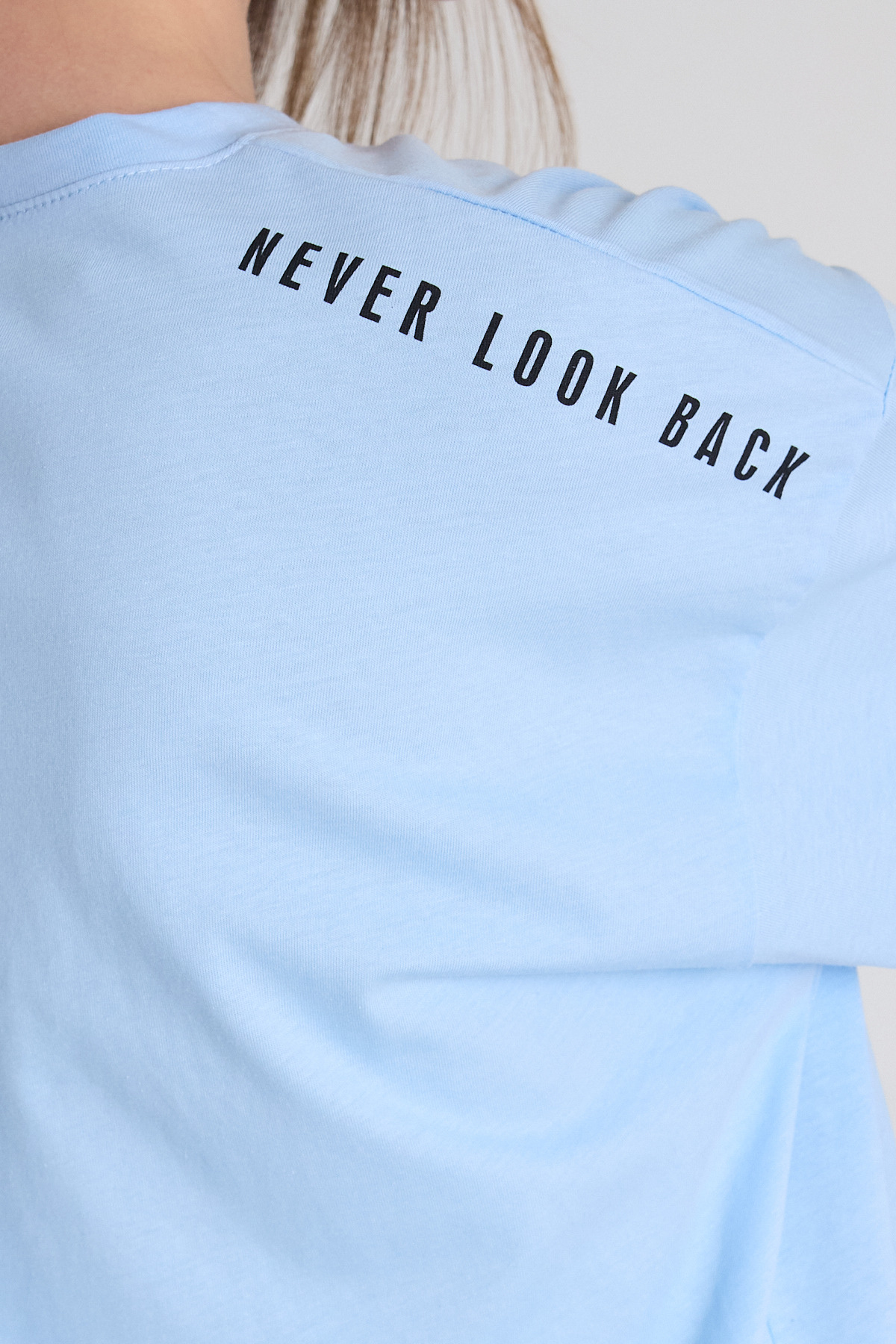 Mavi Omuz Yazı Baskılı %100 Pamuk Oversize Tişört 2150-30M - 2