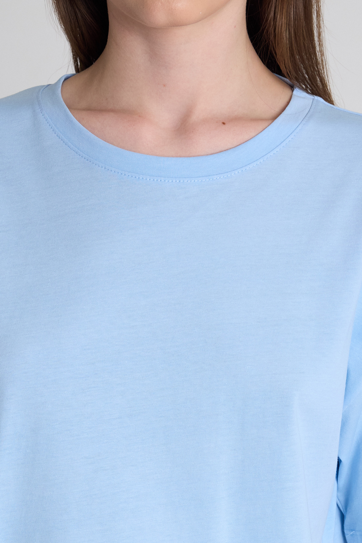 Mavi Omuz Yazı Baskılı %100 Pamuk Oversize Tişört 2150-30M - 4