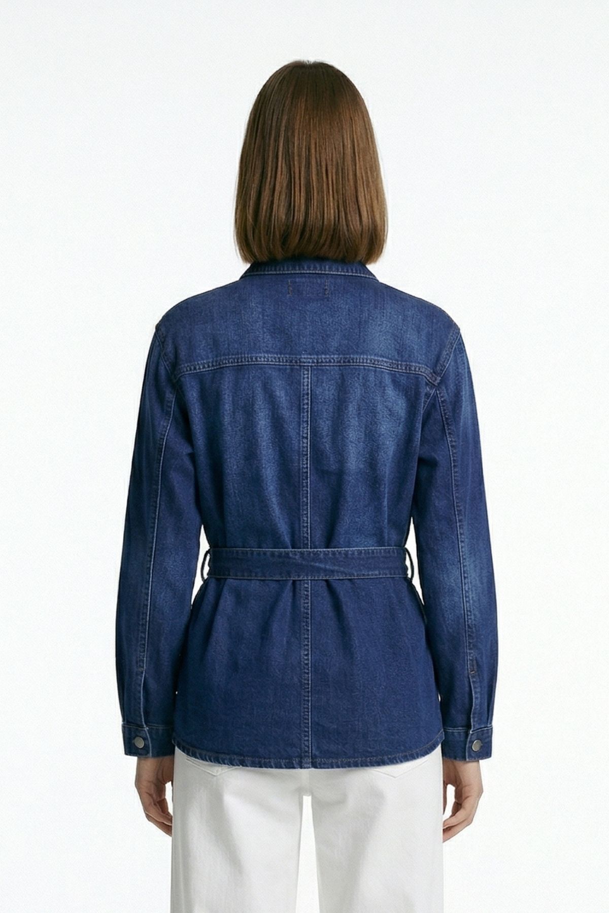 Mavi Sahte Cep Detay Kuşaklı Ceket 218 - 3
