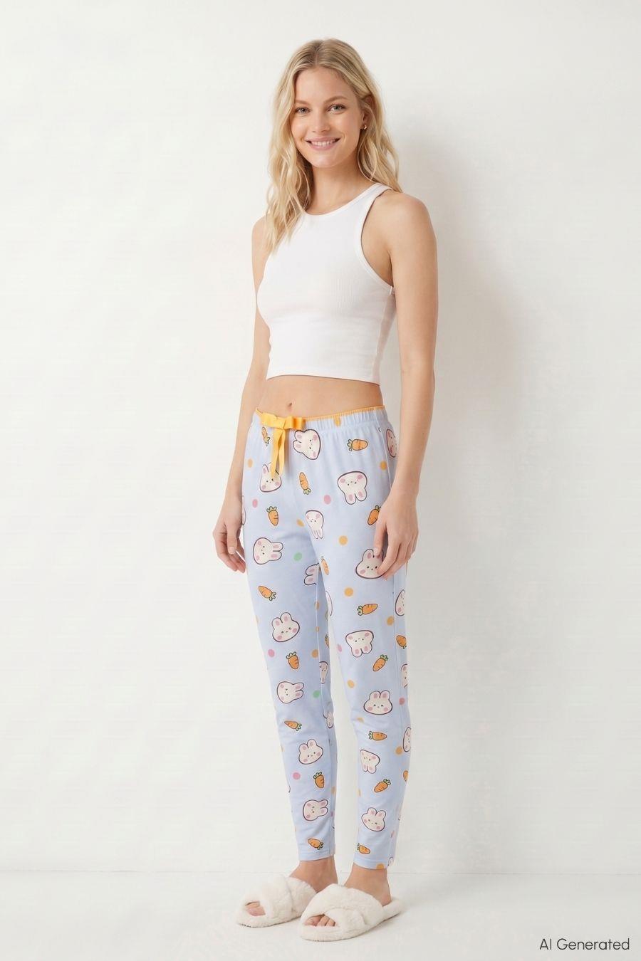Mavi Tavşan ve Havuç Desen Pijama 4551 - RAYS