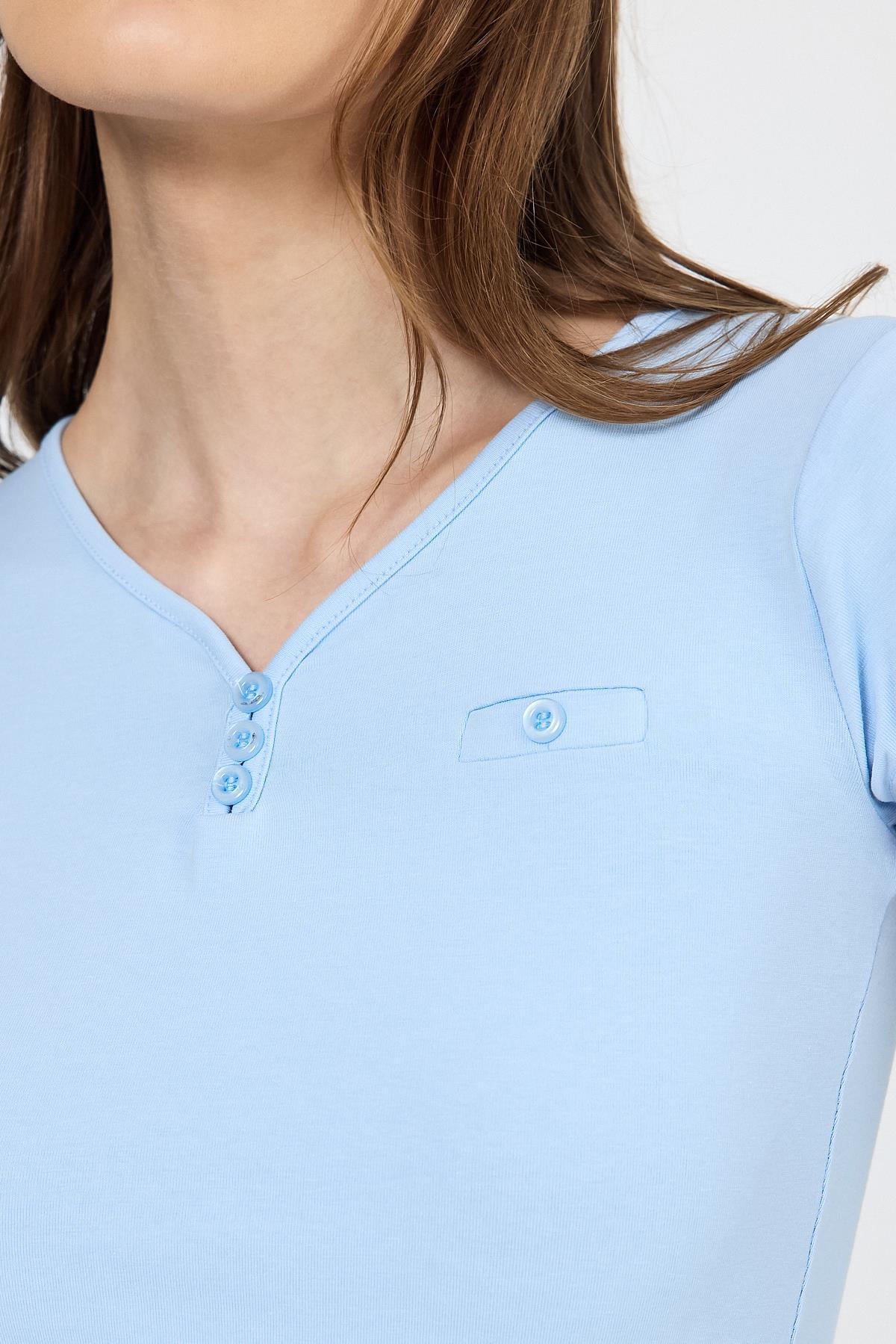 Mavi V Yaka Düğmeli Cep Detaylı Slim Fit Tişört 2213 - RAYS