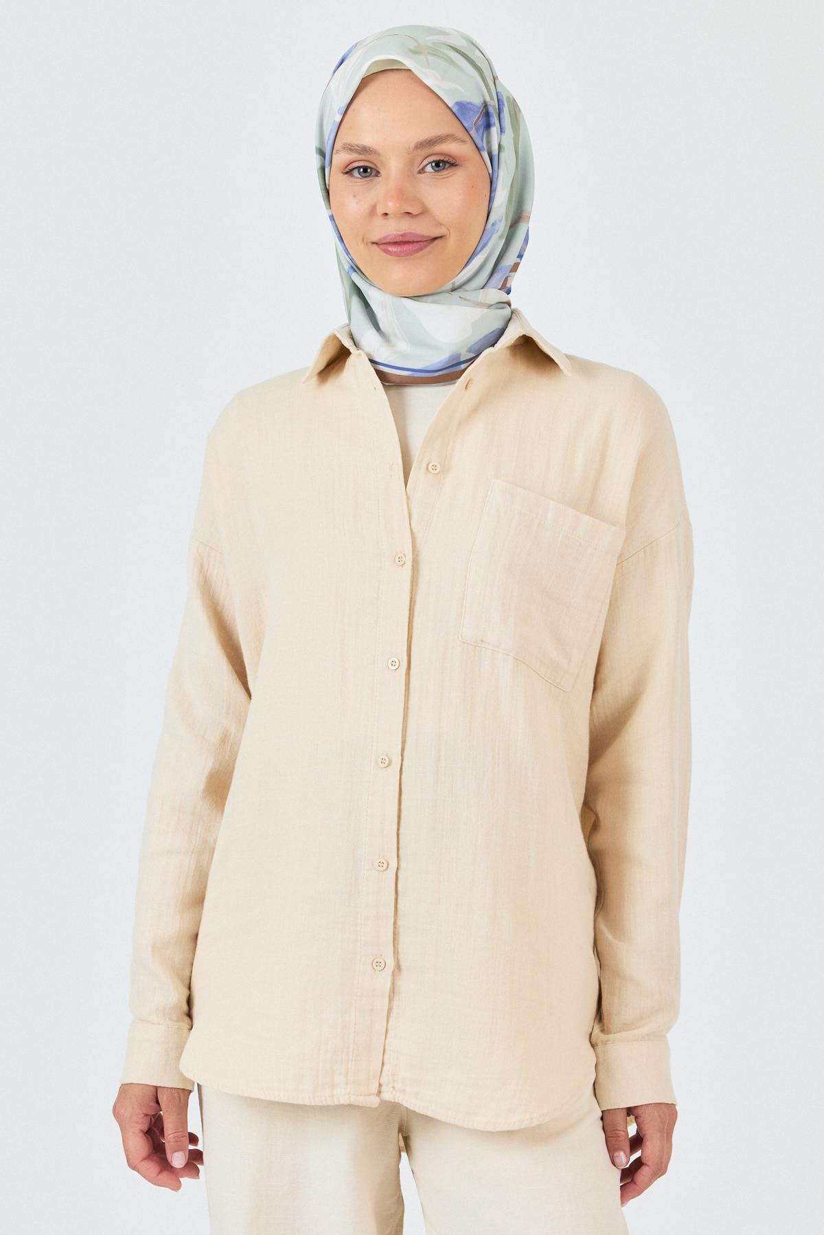 Mavi Yaprak Desenli Eşarp 3004 - 3